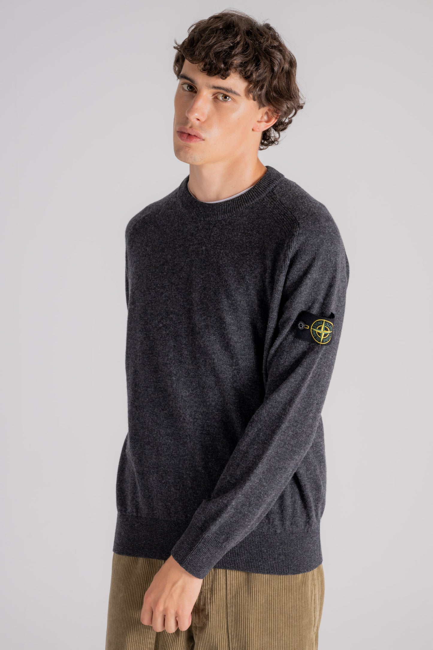  Stone Island Virgin Wool Crewneck Sweater Grigio Uomo - 1