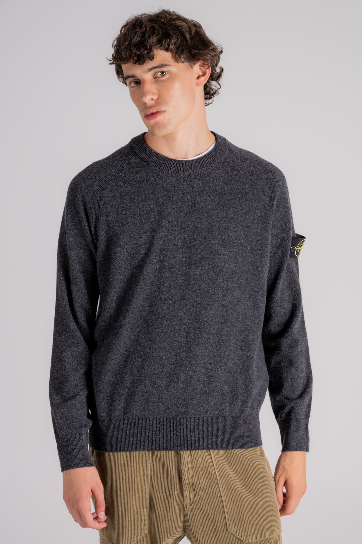  Stone Island Virgin Wool Crewneck Sweater Grigio Uomo - 2