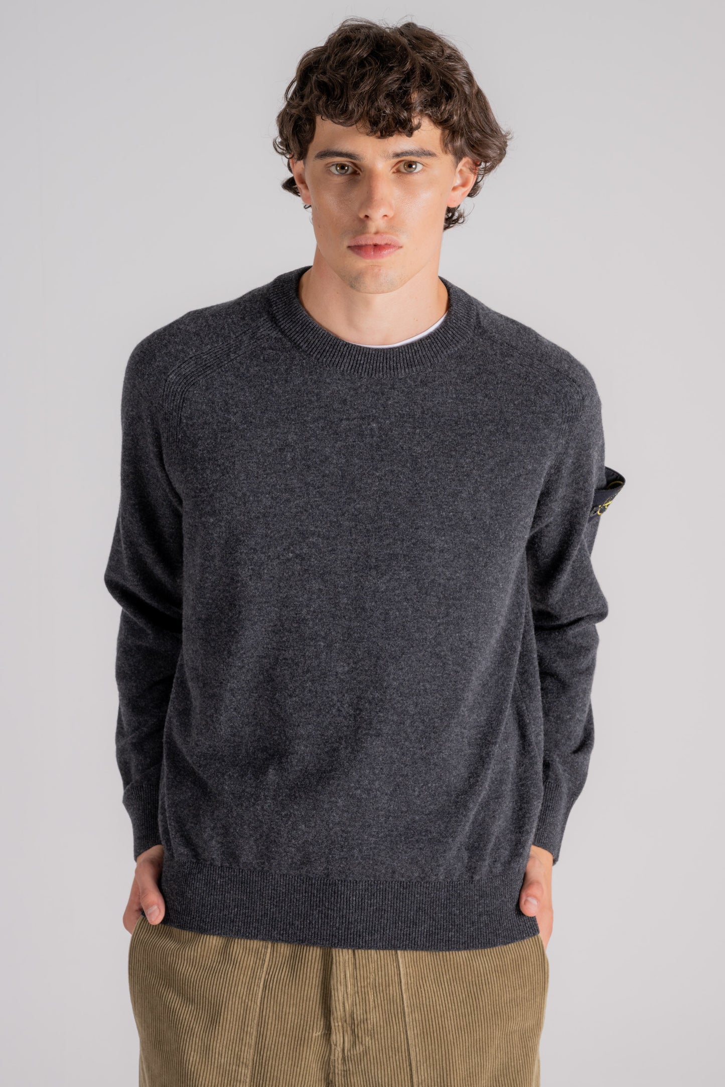  Stone Island Virgin Wool Crewneck Sweater Grigio Uomo - 4