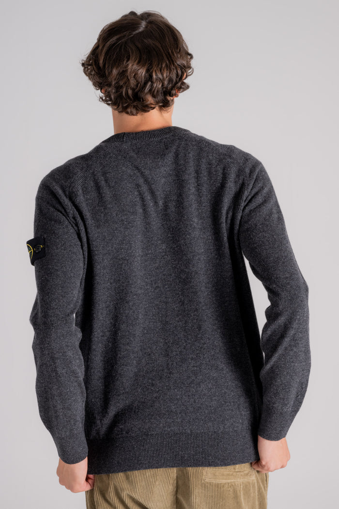  Stone Island Virgin Wool Crewneck Sweater Grigio Uomo - 6