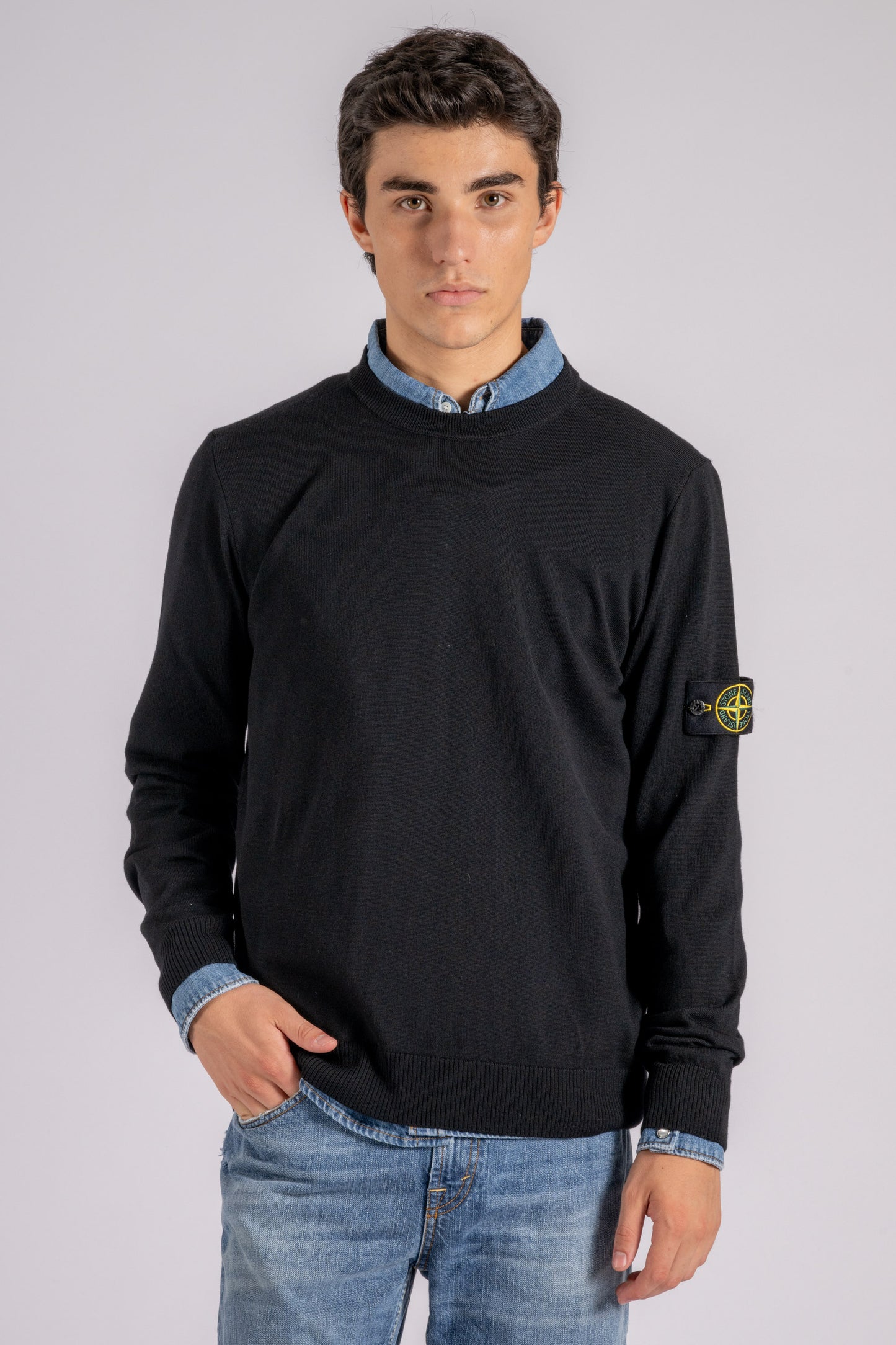  Stone Island Crew Neck Sweater 100% Virgin Wool Black Nero Uomo - 2