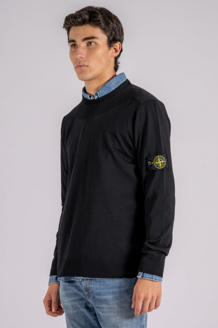 Stone Island Maglia Gircollo 100% Lana Vergine Nero