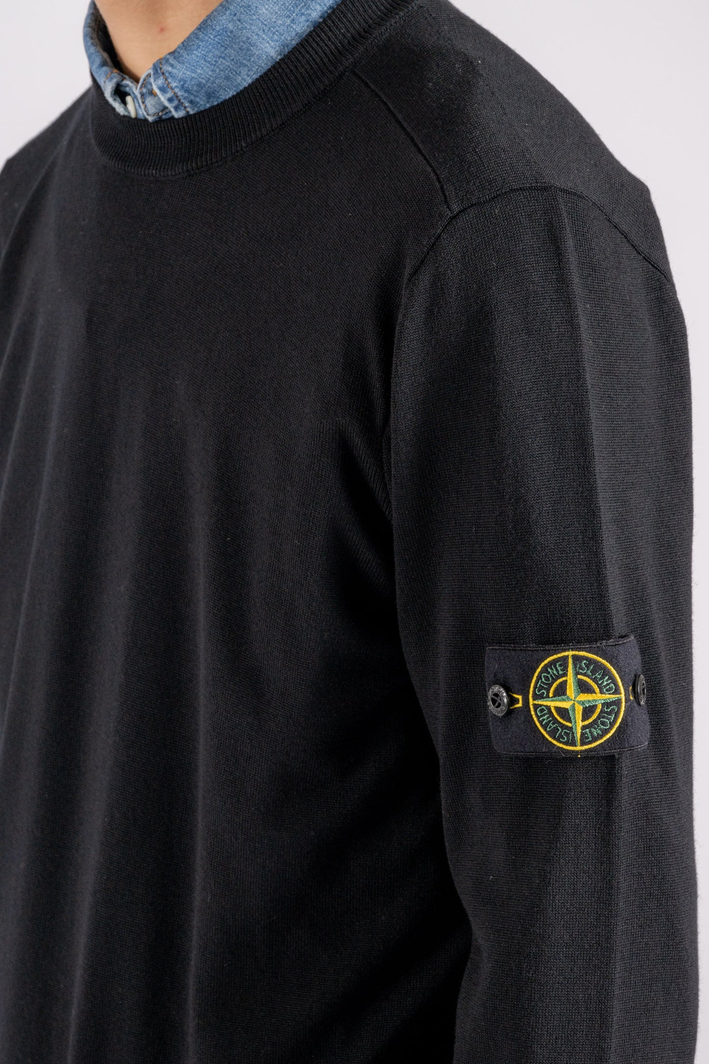  Stone Island Crew Neck Sweater 100% Virgin Wool Black Nero Uomo - 7