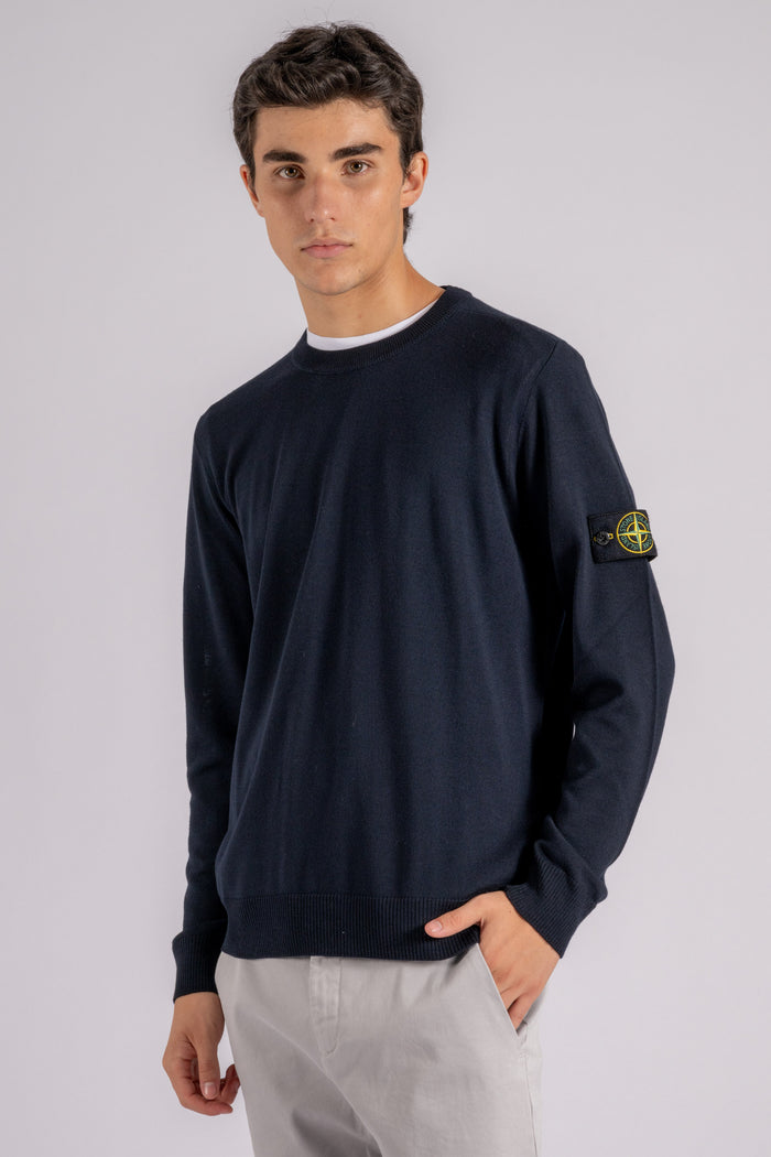  Stone Island Knitwear Rws 100% Virgin Wool Blue Blu Uomo - 3