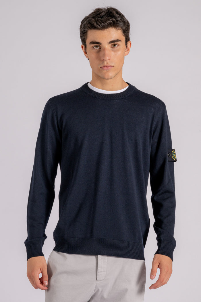  Stone Island Knitwear Rws 100% Virgin Wool Blue Blu Uomo - 4