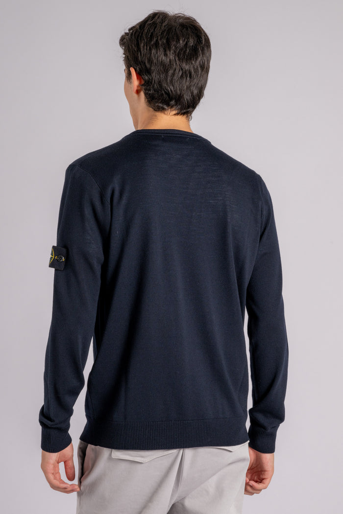  Stone Island Knitwear Rws 100% Virgin Wool Blue Blu Uomo - 7