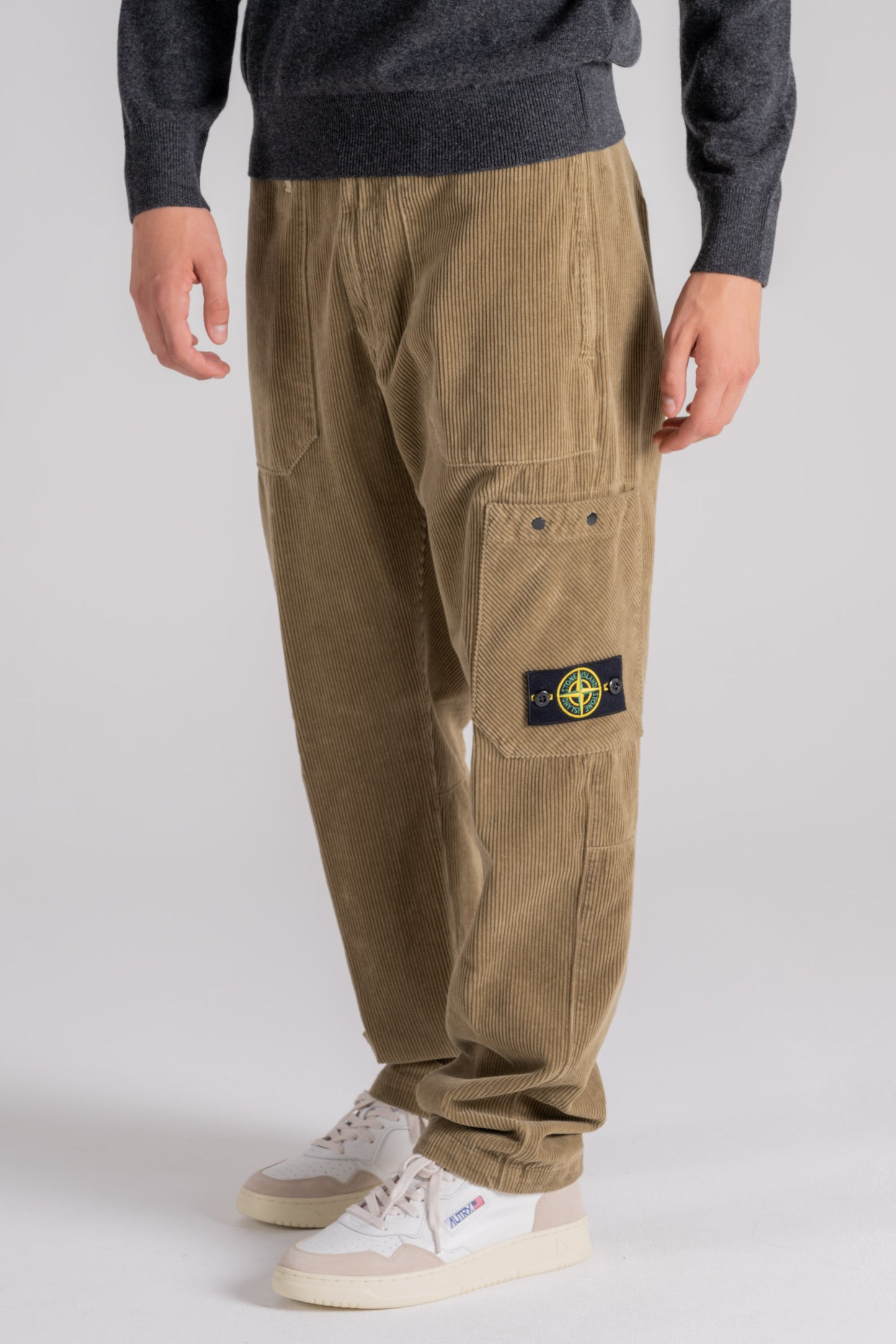  Stone Island Regular Fit Green Cotton Pants Beige Uomo - 2