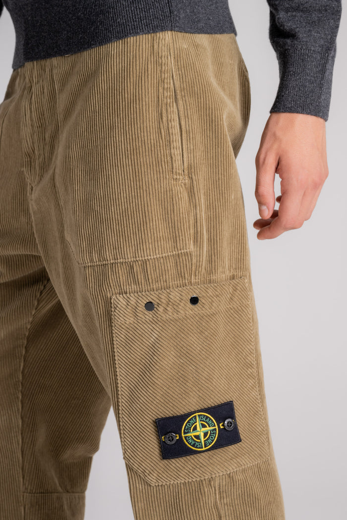  Stone Island Regular Fit Green Cotton Pants Beige Uomo - 4