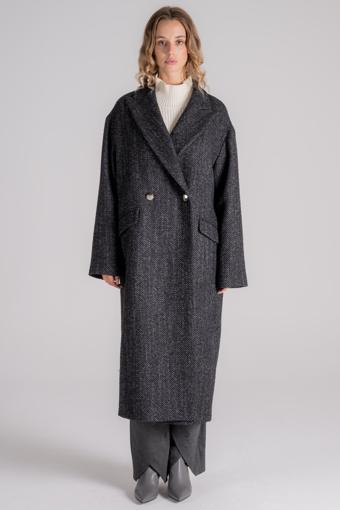  Tagliatore 0205 Coat Wool/acrylic/polyester/polyamide Black Grigio Donna - 1