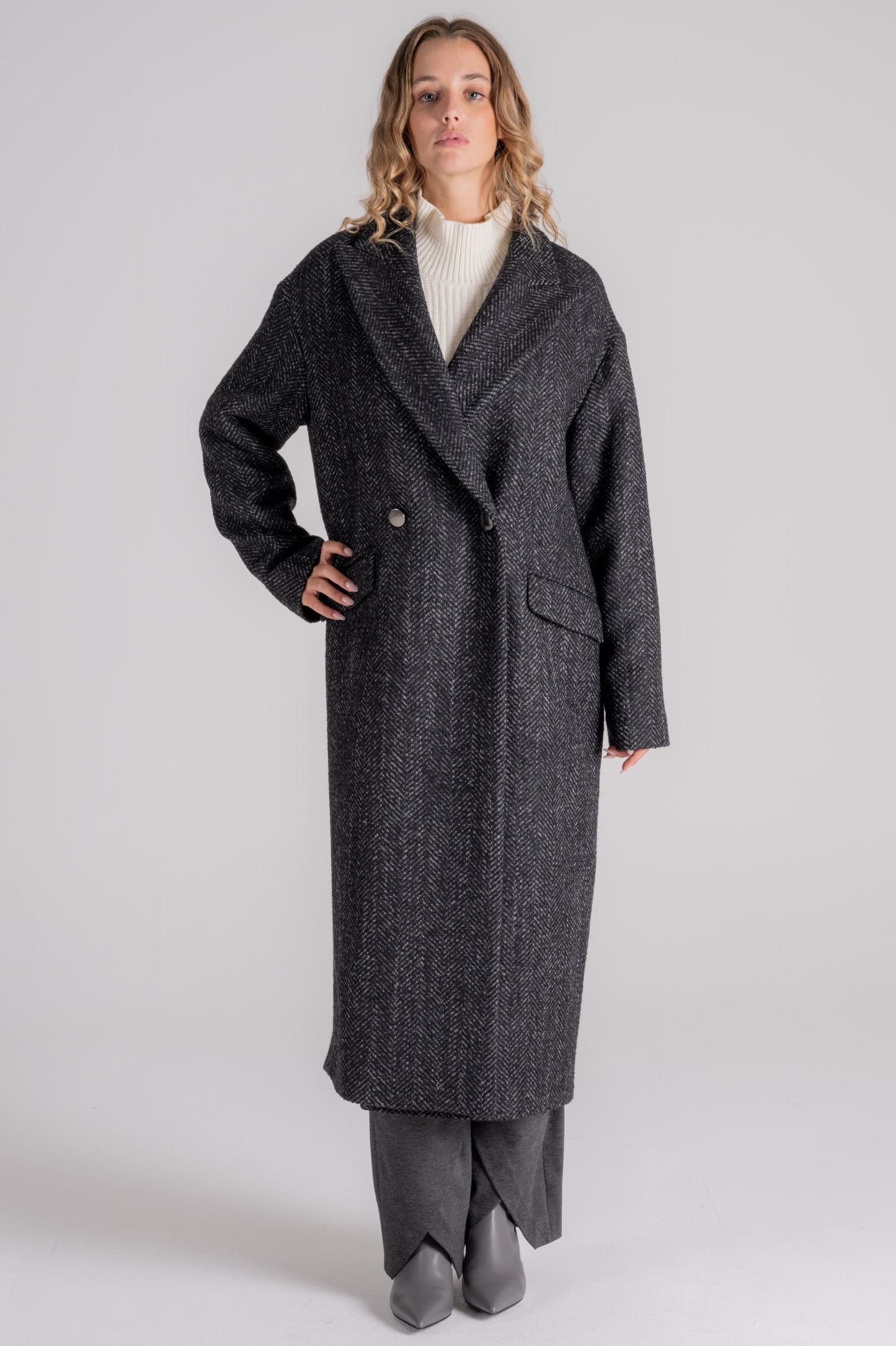  Tagliatore 0205 Coat Wool/acrylic/polyester/polyamide Black Grigio Donna - 3