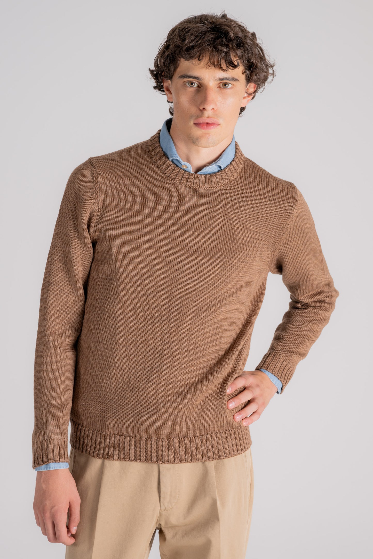  Zanone Sweater Crew Neck 100% Virgin Wool Brown Marrone Uomo - 1