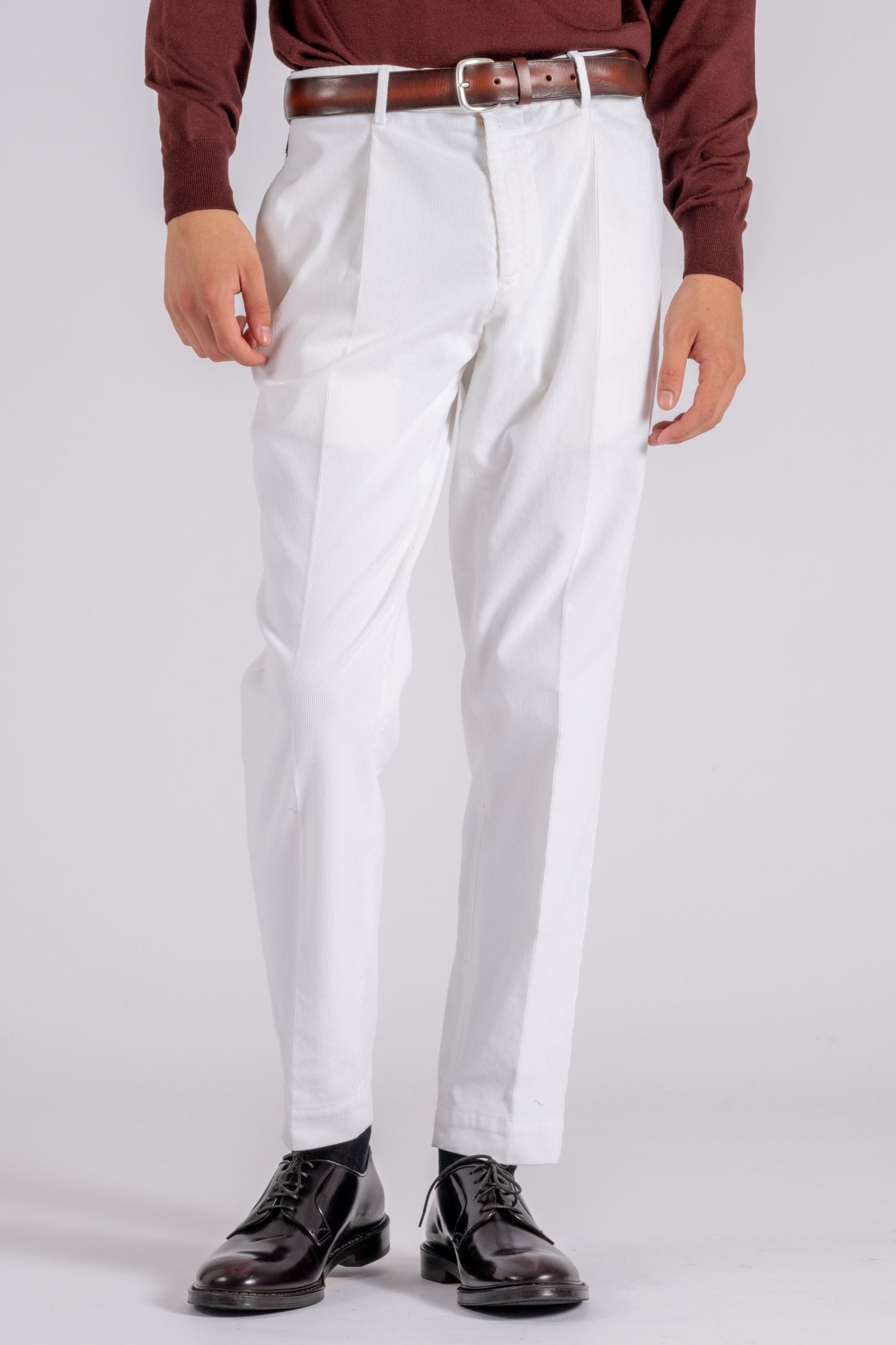  Santaniello Corduroy Pinstripe White Trousers Bianco Uomo - 1