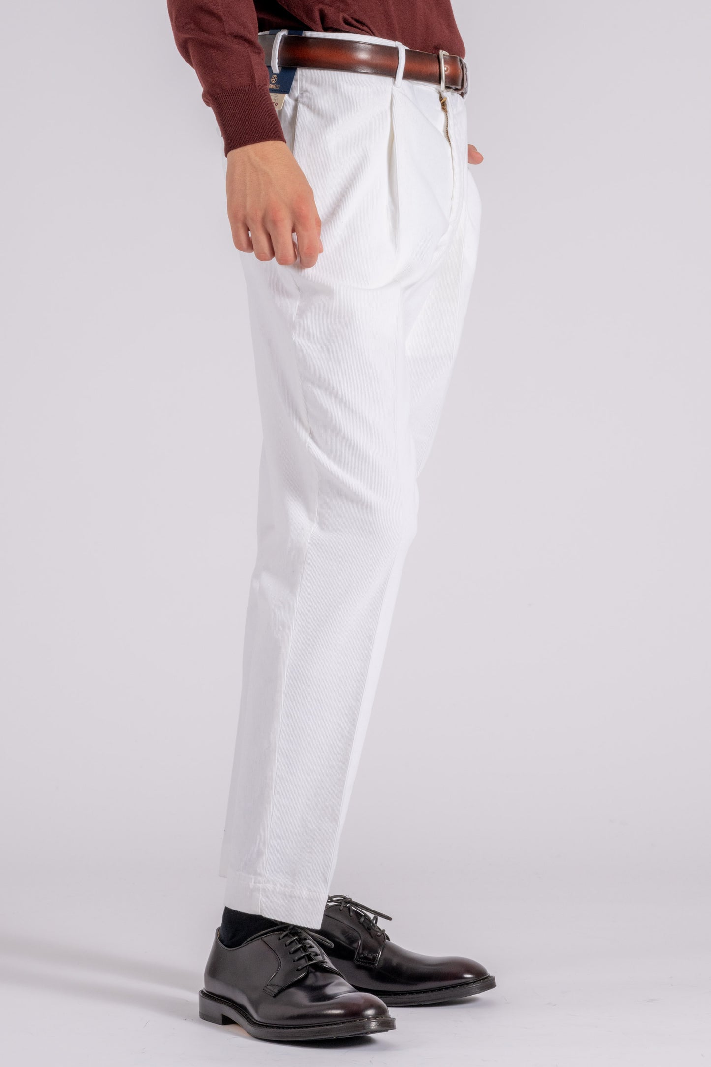  Santaniello Corduroy Pinstripe White Trousers Bianco Uomo - 2