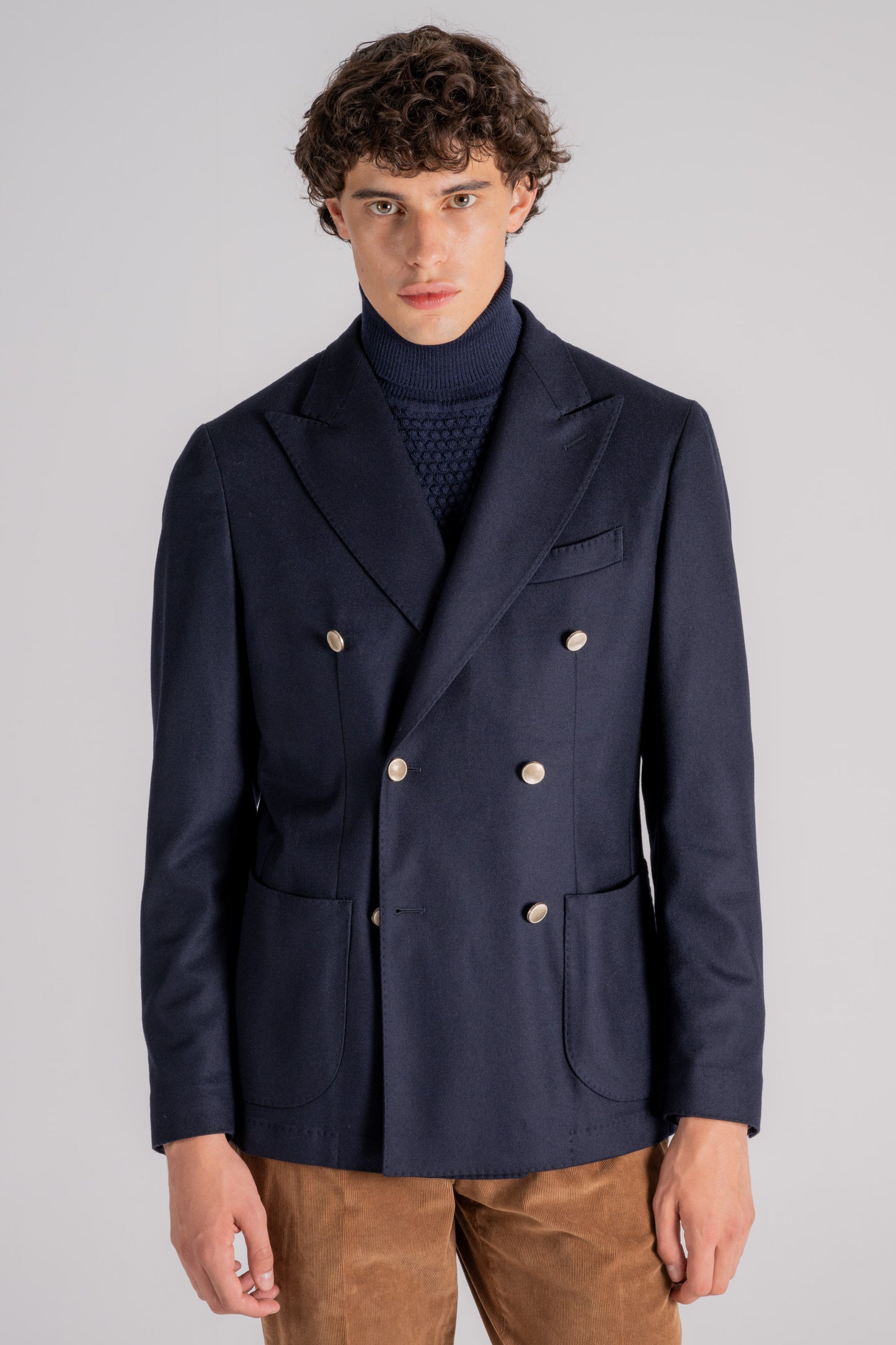  Santaniello Double Breasted Jacket Wool/polyamide/cashmere/elastane Blue Blu Uomo - 1