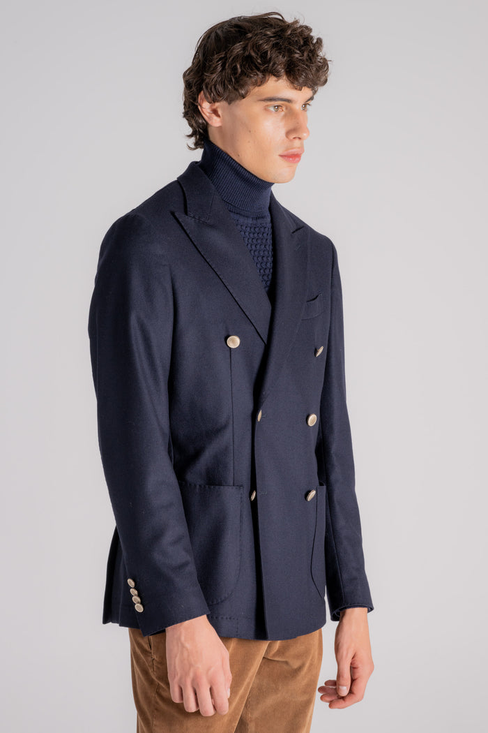 Santaniello Double Breasted Jacket Wool/Polyamide/Cashmere/Elastane Blue-2