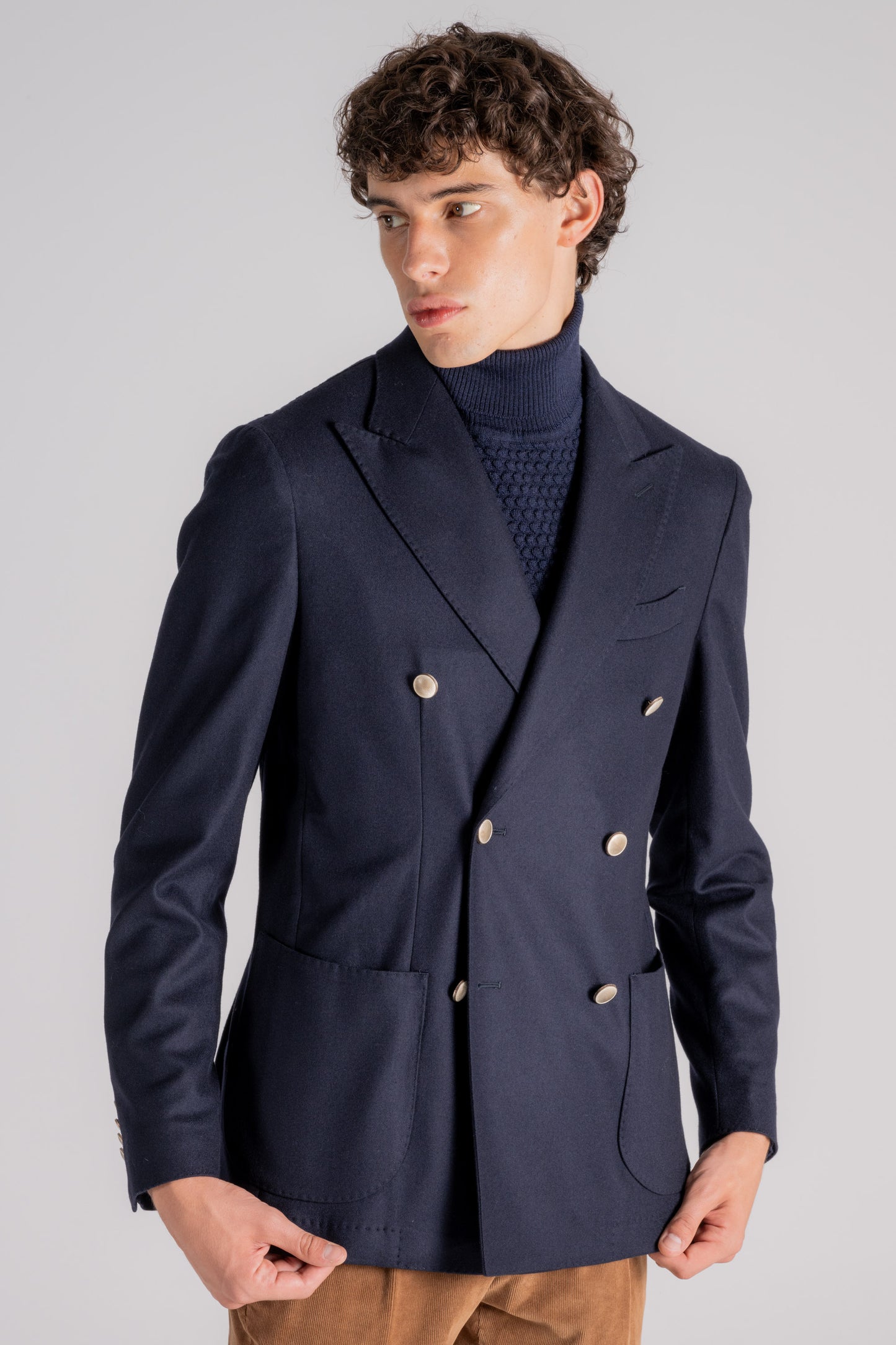  Santaniello Double Breasted Jacket Wool/polyamide/cashmere/elastane Blue Blu Uomo - 3