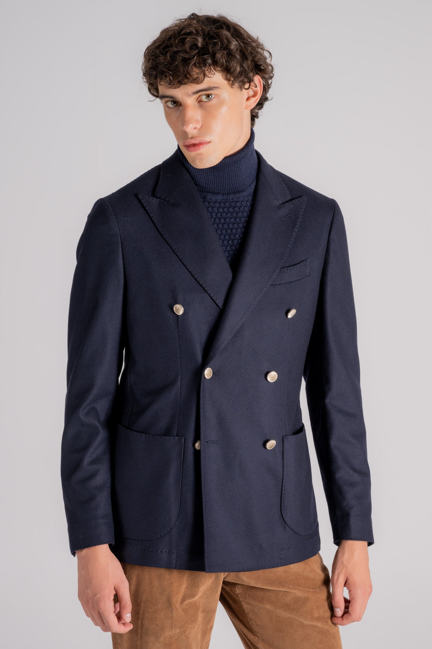  Santaniello Double Breasted Jacket Wool/polyamide/cashmere/elastane Blue Blu Uomo - 4