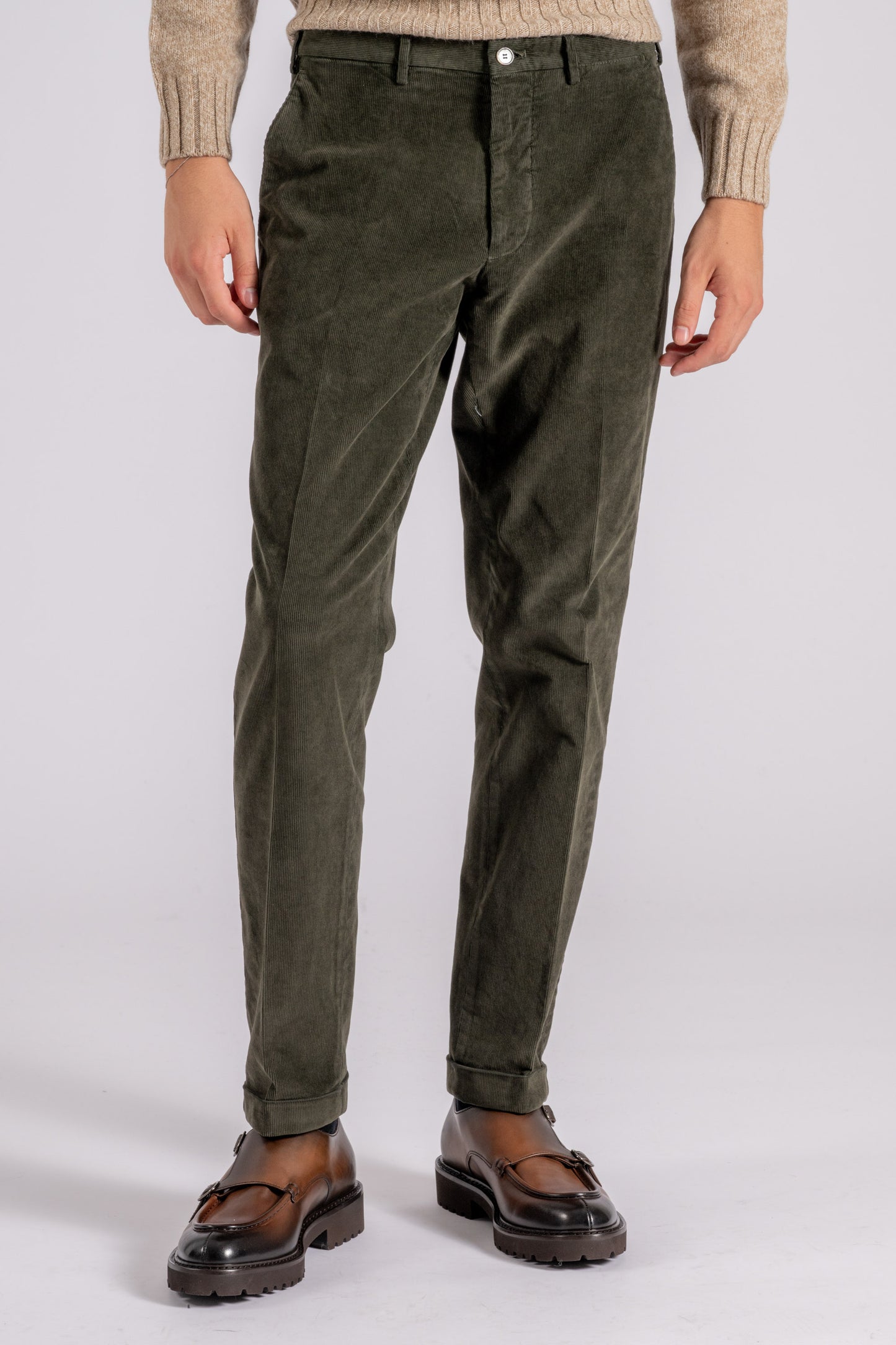  Santaniello Corduroy Mille Righe Green Trousers Verde Uomo - 1