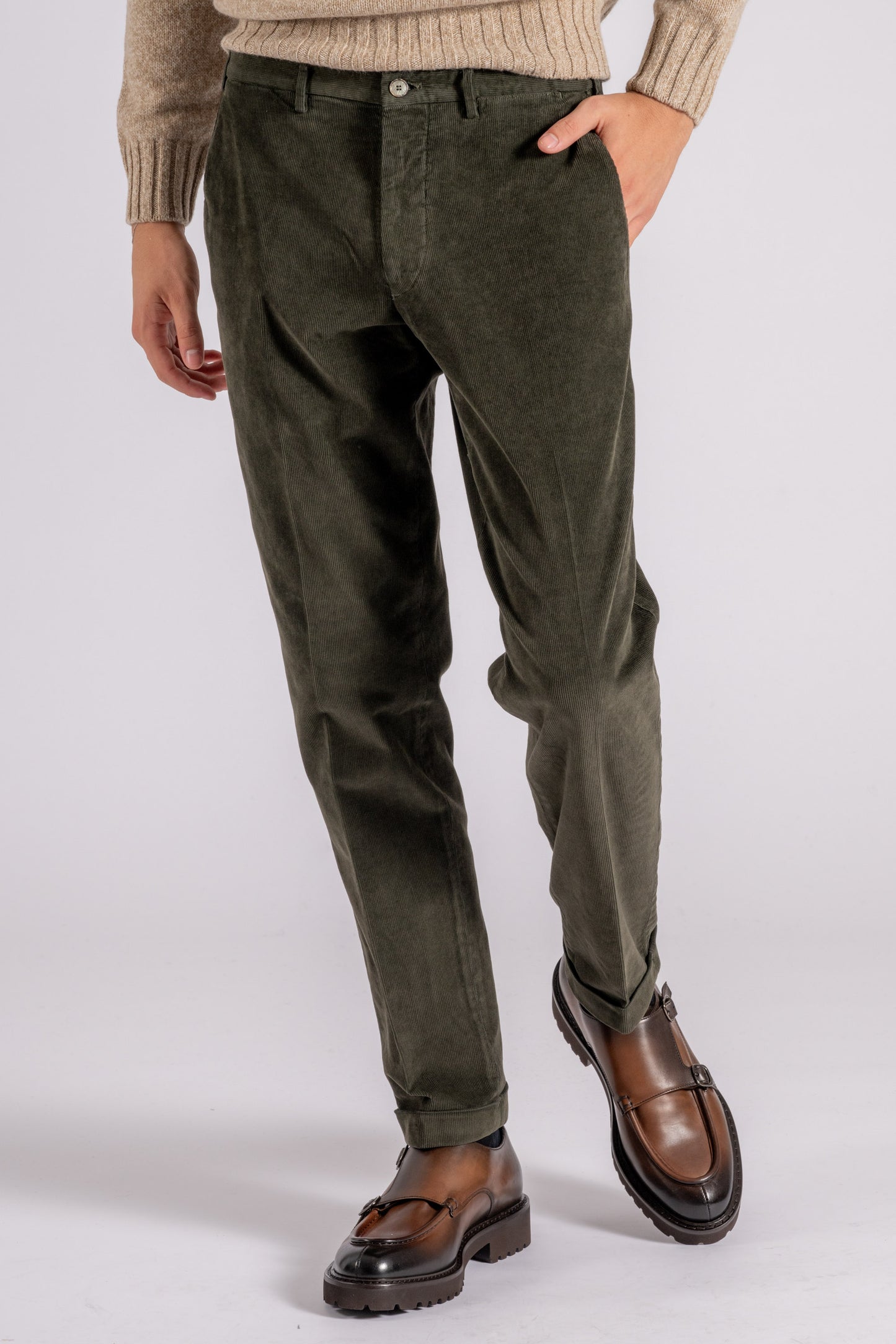  Santaniello Corduroy Mille Righe Green Trousers Verde Uomo - 4