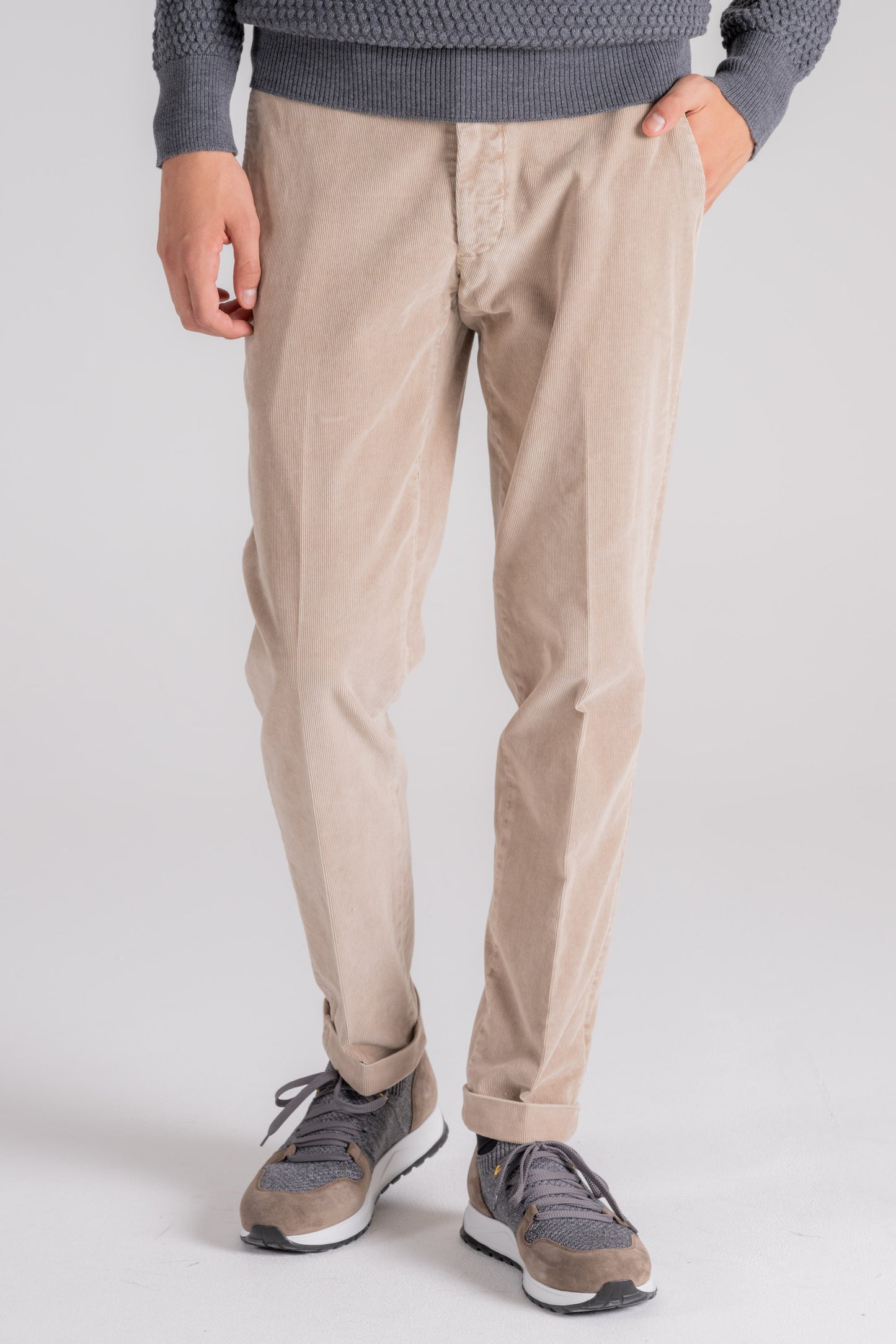  Santaniello Corduroy Trousers With Thin Stripes Blue Beige Uomo - 1