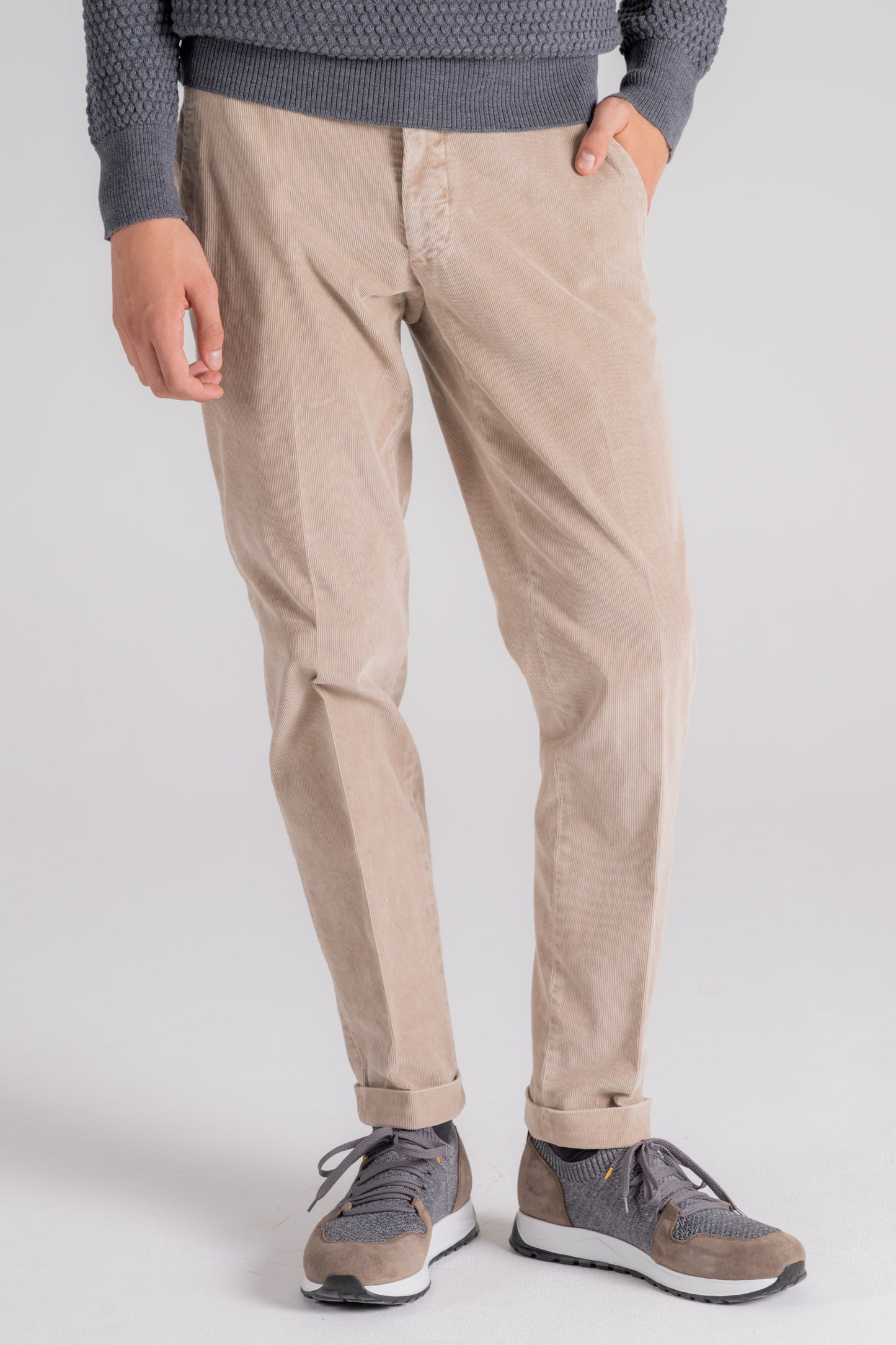  Santaniello Corduroy Trousers With Thin Stripes Blue Beige Uomo - 2