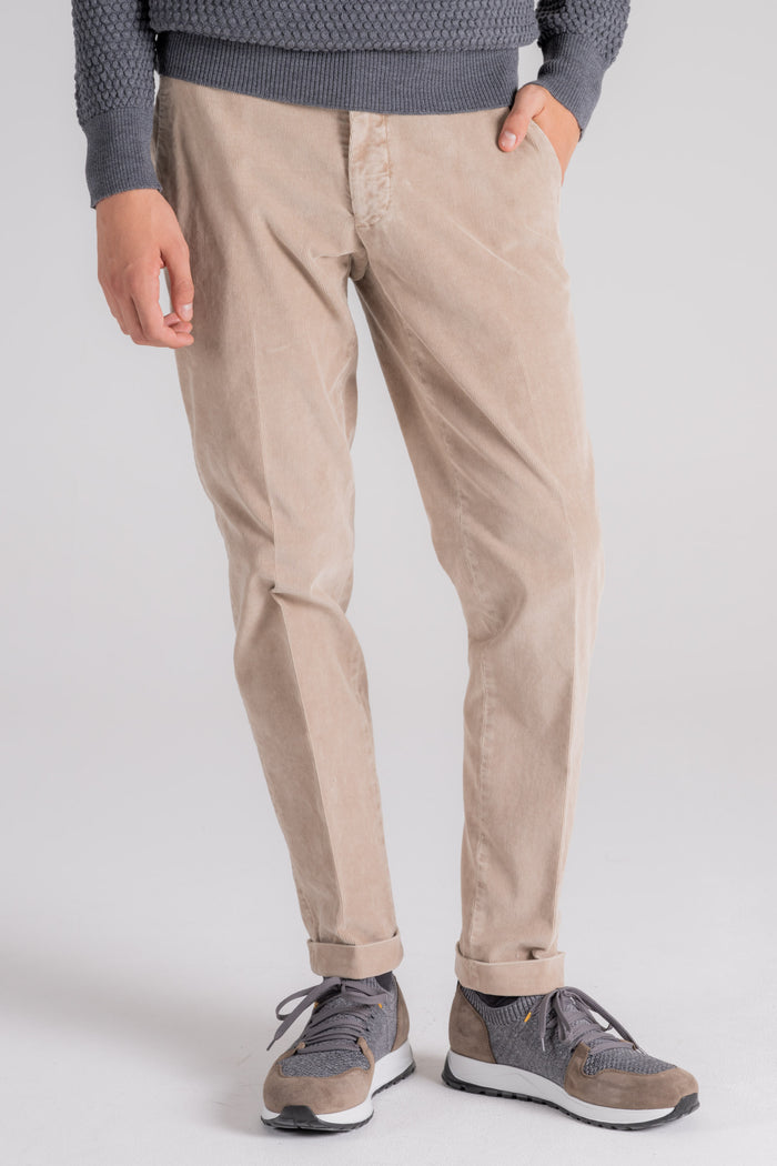 Santaniello Pantalone Velluto Mille Righe Beige-2