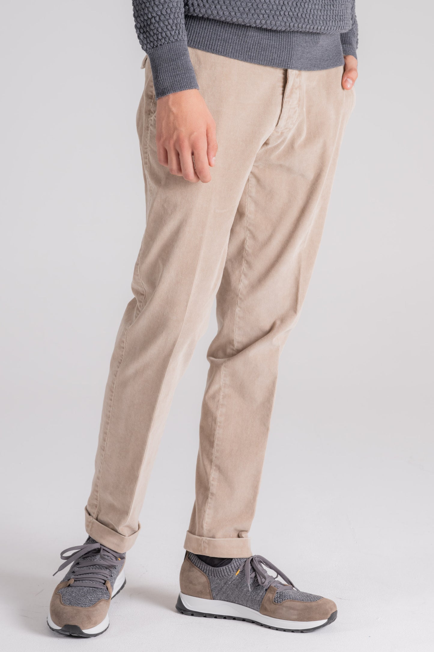  Santaniello Corduroy Trousers With Thin Stripes Blue Beige Uomo - 3