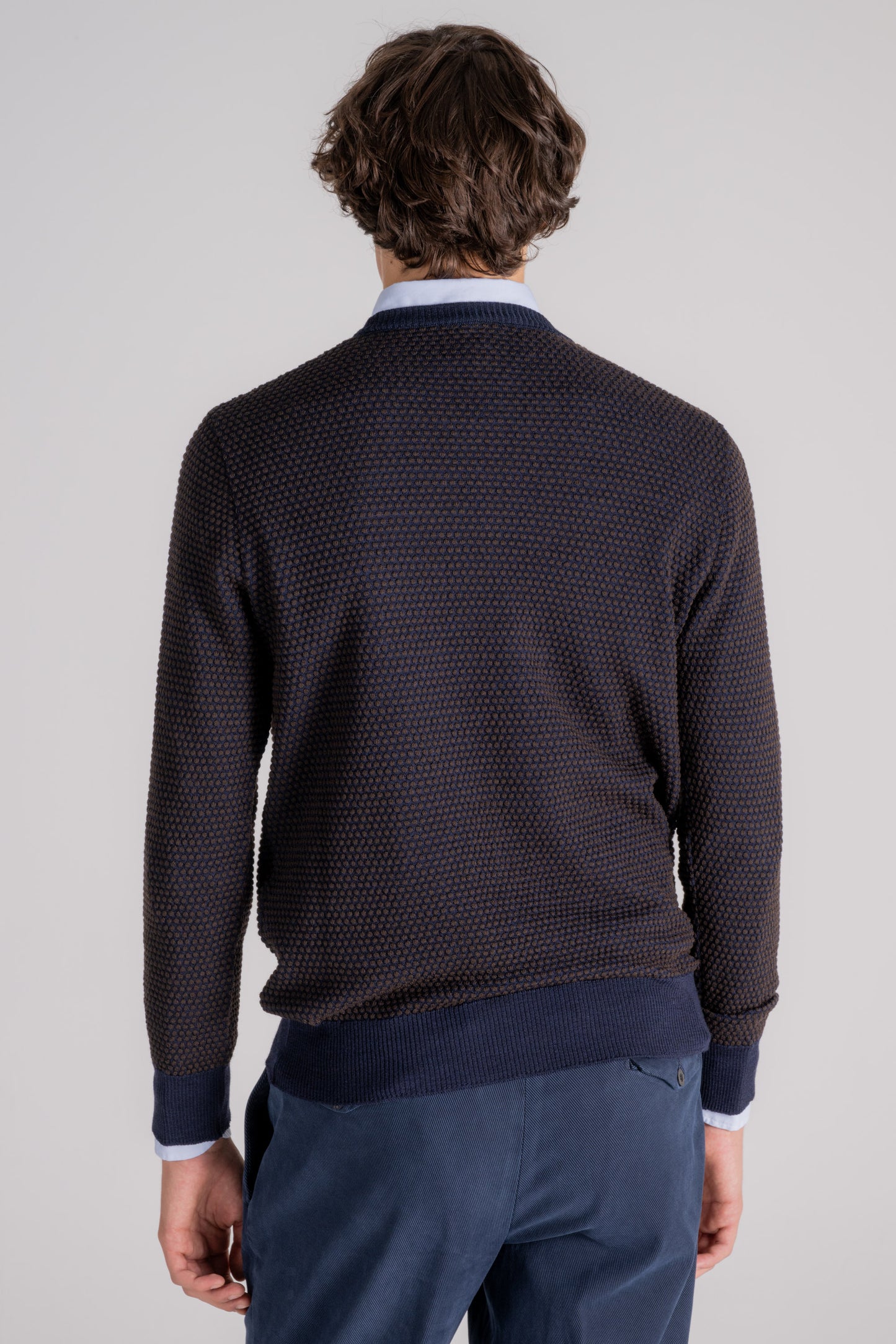  Grp Firenze Merino Wool Crew Neck Sweater Blue Blu Uomo - 5