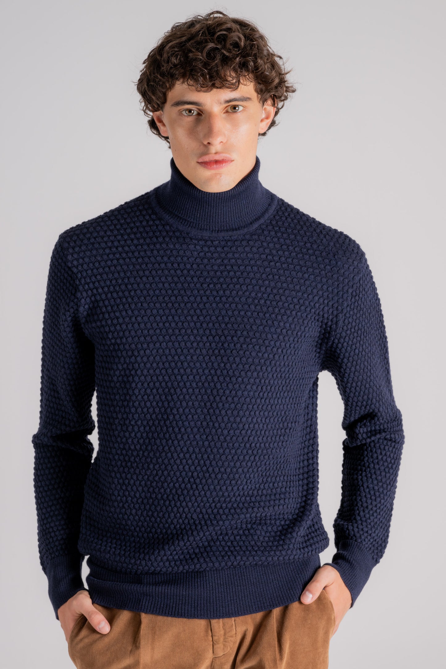  Grp Firenze High Neck Sweater In 100% Blue Wool Blu Uomo - 1