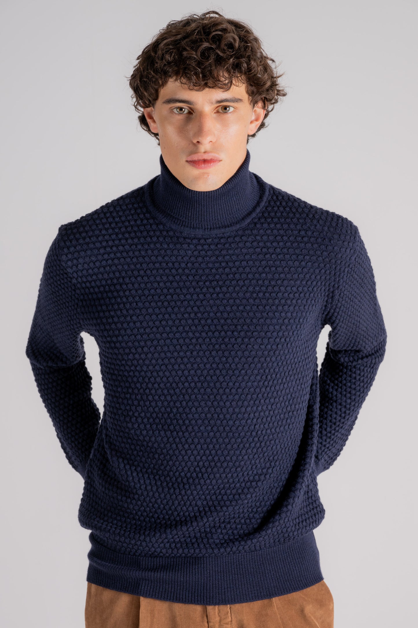  Grp Firenze High Neck Sweater In 100% Blue Wool Blu Uomo - 2