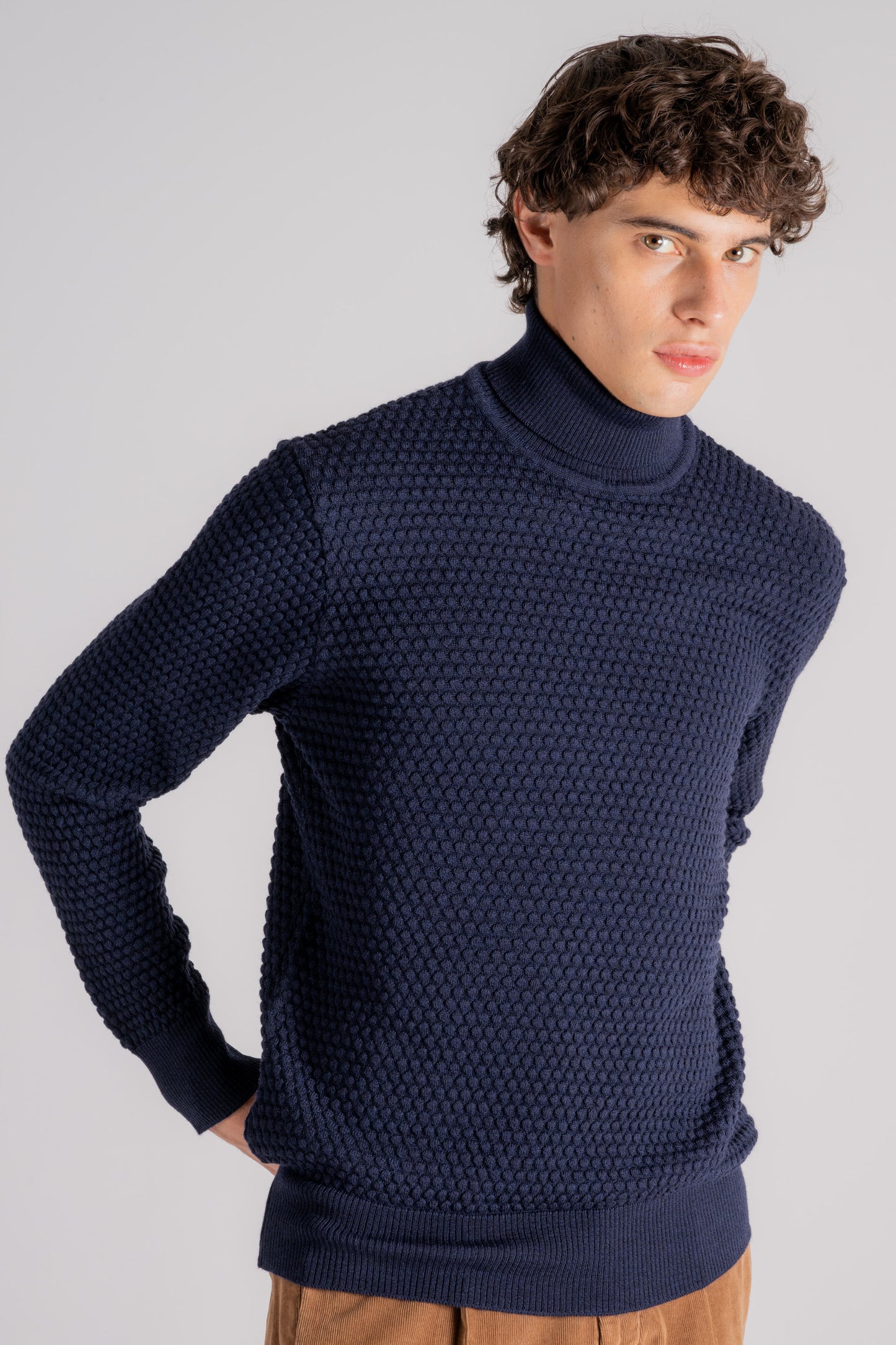  Grp Firenze High Neck Sweater In 100% Blue Wool Blu Uomo - 3