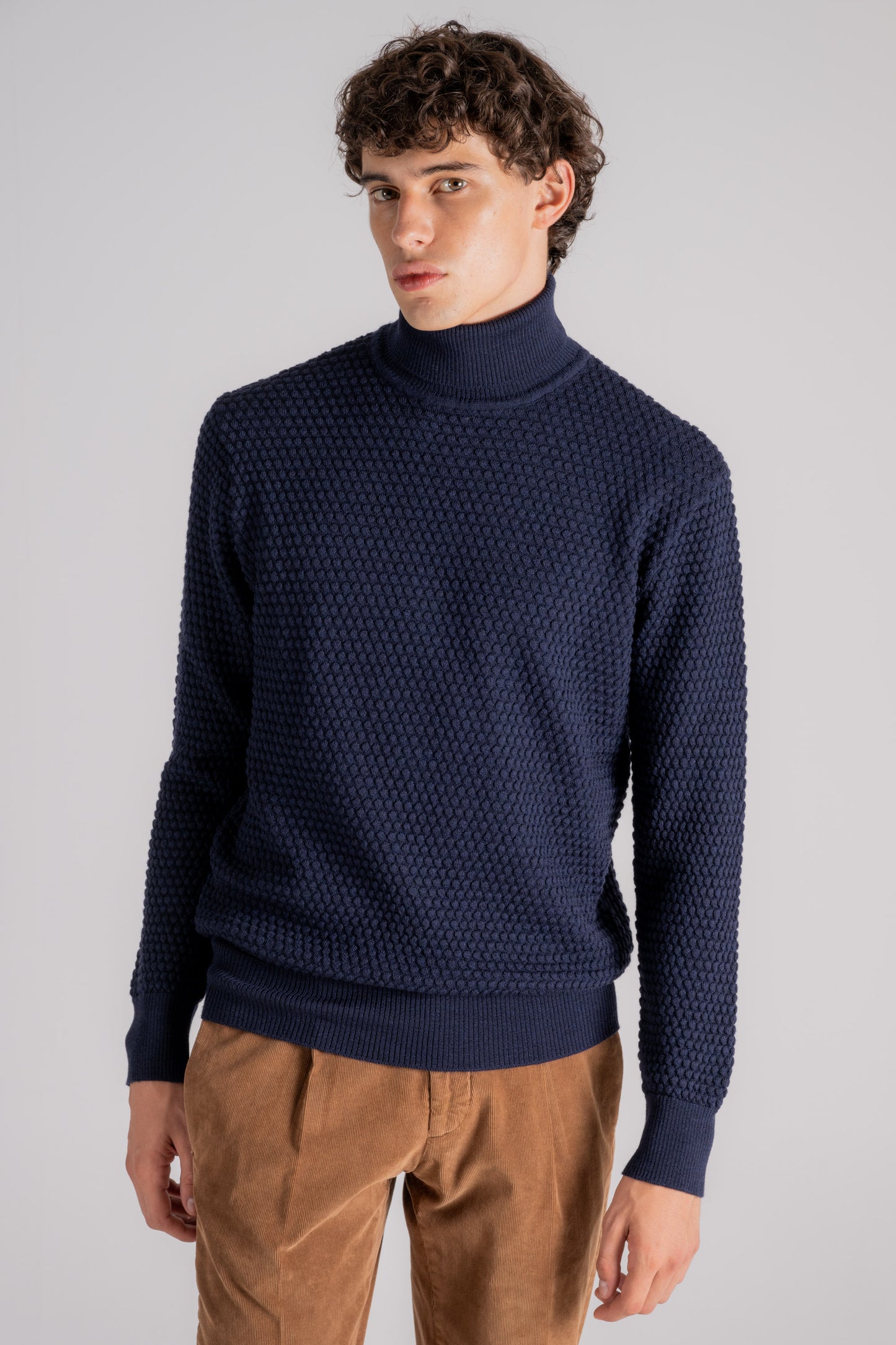  Grp Firenze High Neck Sweater In 100% Blue Wool Blu Uomo - 4