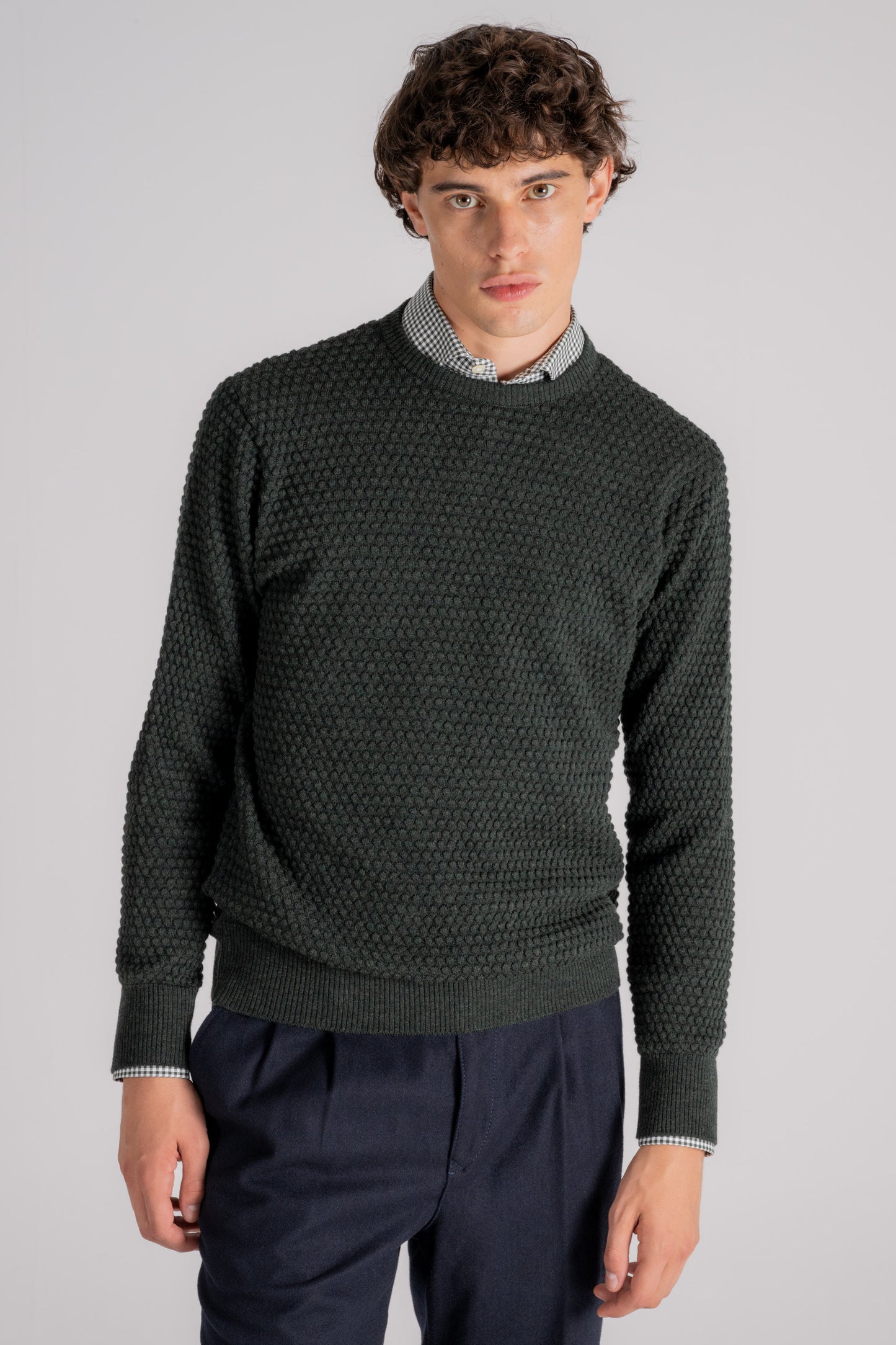  Grp Firenze Merino Wool Crewneck Sweater Green Verde Uomo - 1