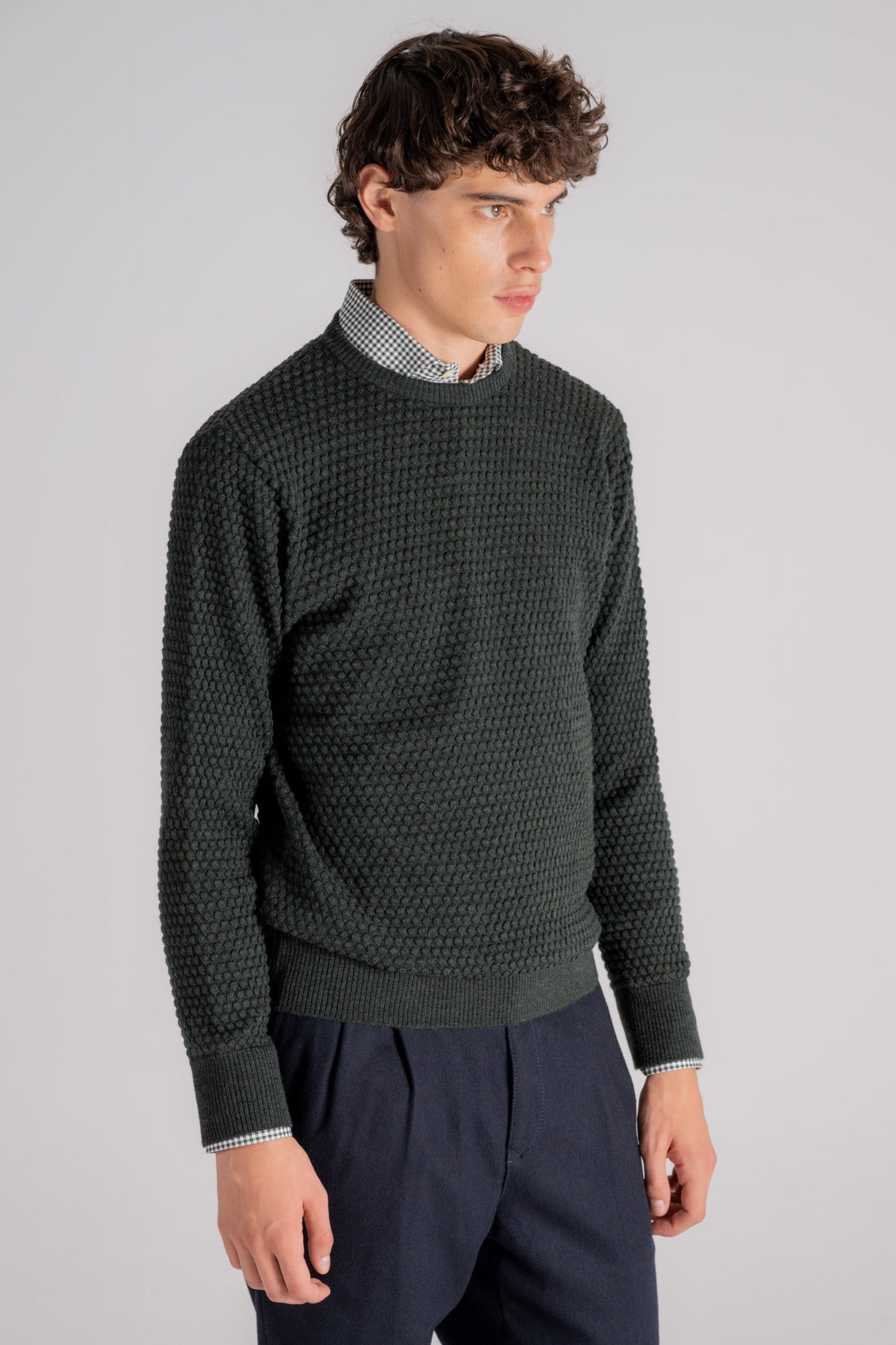  Grp Firenze Merino Wool Crewneck Sweater Green Verde Uomo - 2