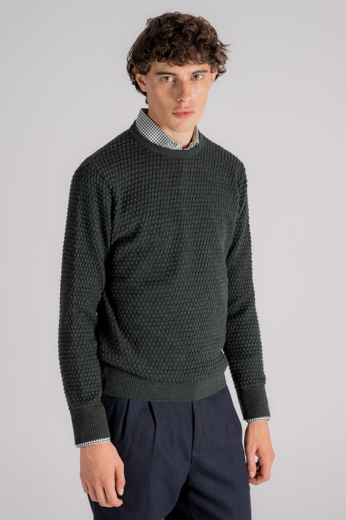  Grp Firenze Merino Wool Crewneck Sweater Green Verde Uomo - 3