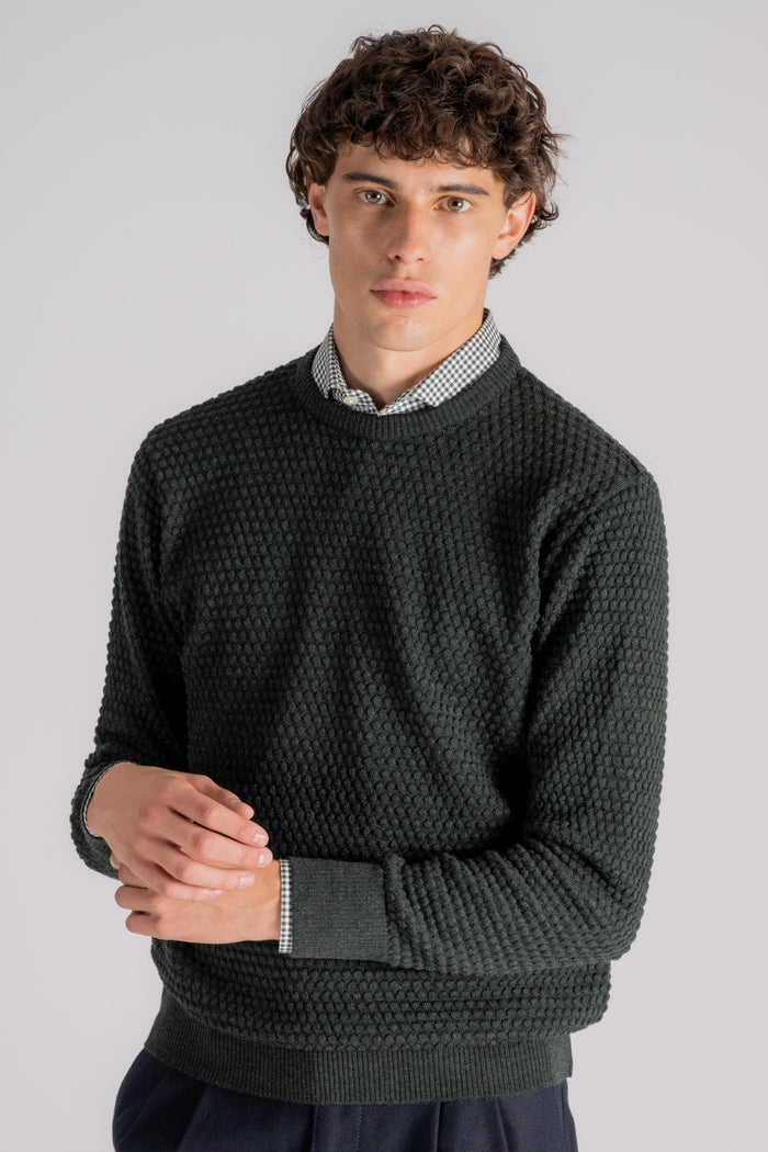  Grp Firenze Merino Wool Crewneck Sweater Green Verde Uomo - 4