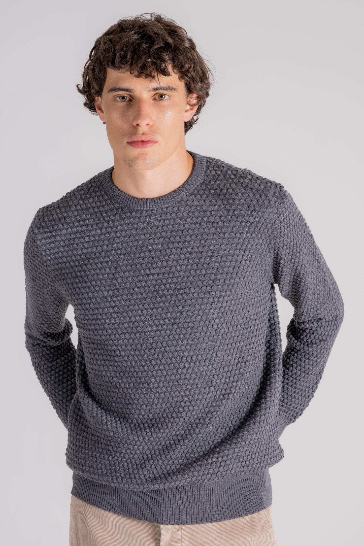  Grp Firenze Grp Florence Crewneck Sweater 100% Merino Wool Grey Grigio Uomo - 1