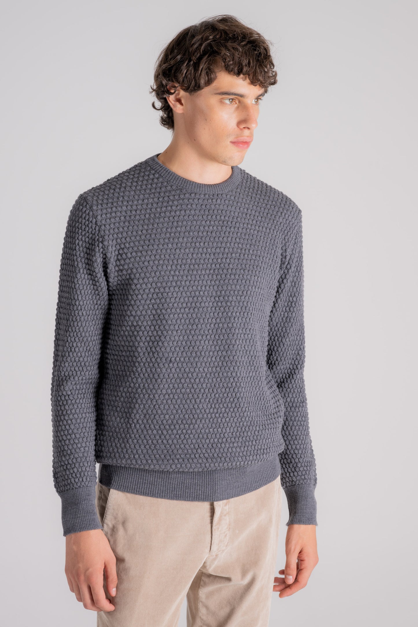  Grp Firenze Grp Florence Crewneck Sweater 100% Merino Wool Grey Grigio Uomo - 2