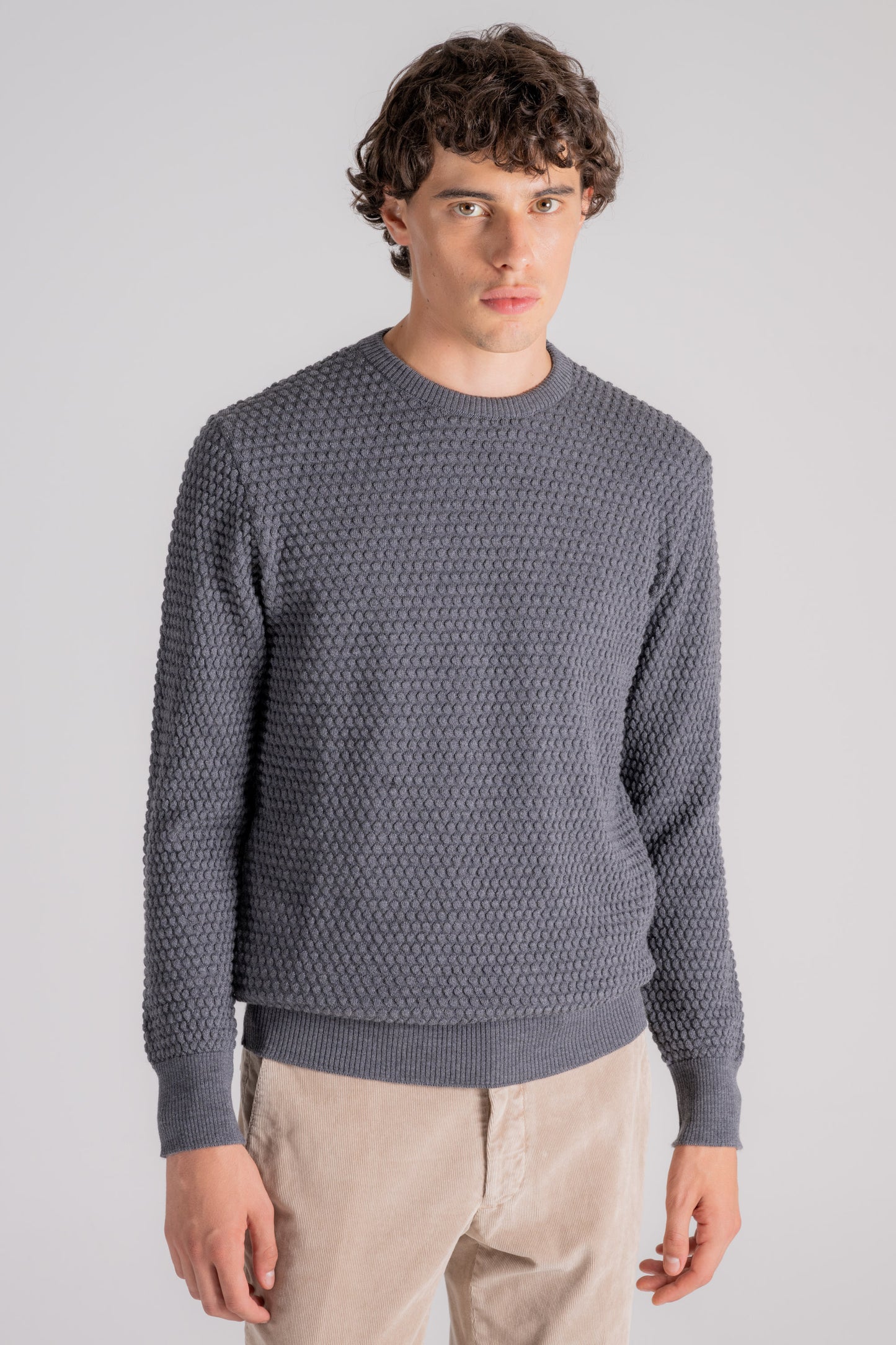  Grp Firenze Grp Florence Crewneck Sweater 100% Merino Wool Grey Grigio Uomo - 3