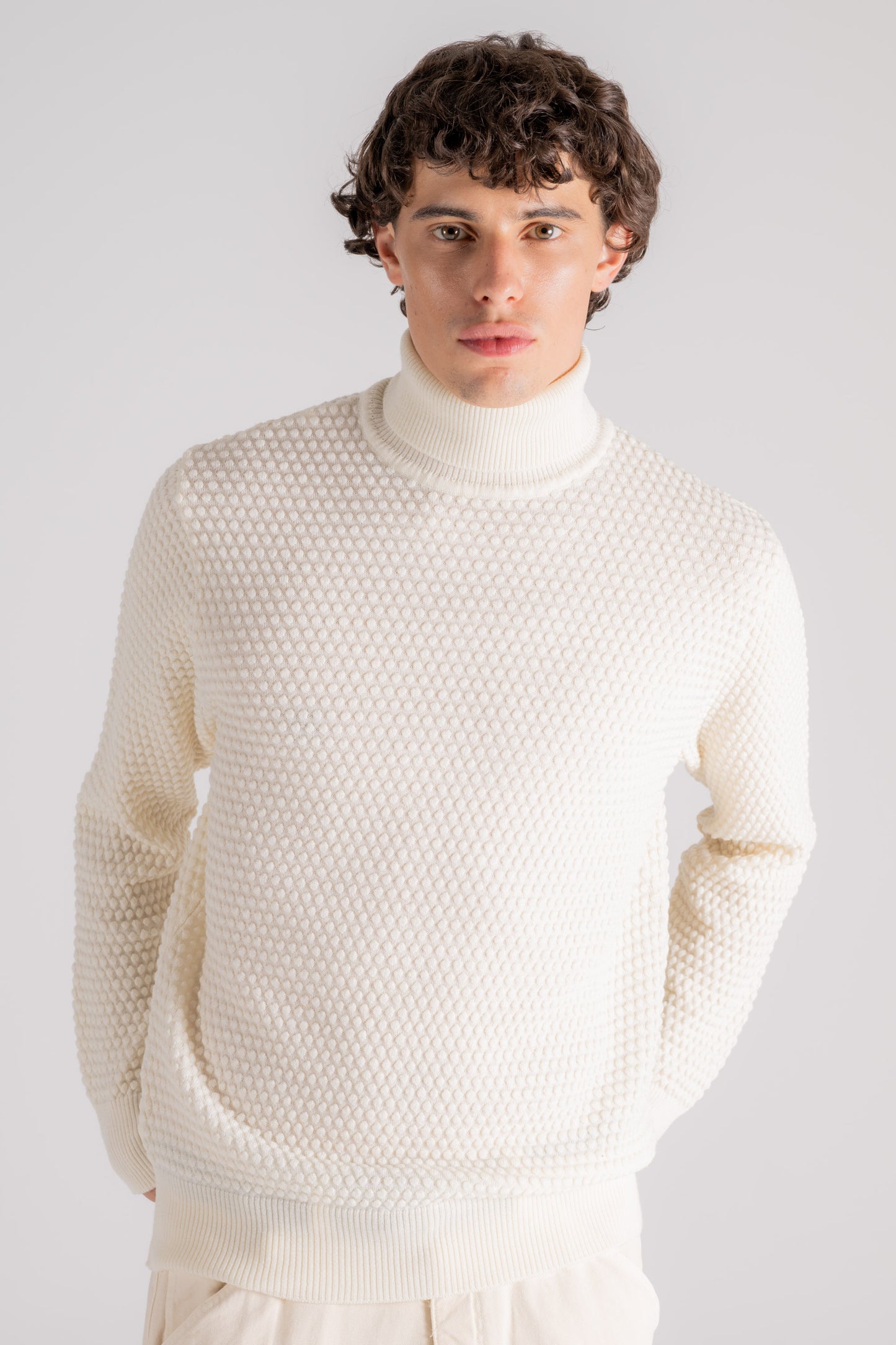  Grp Firenze Merino Wool Turtleneck Sweater Beige Beige Uomo - 1