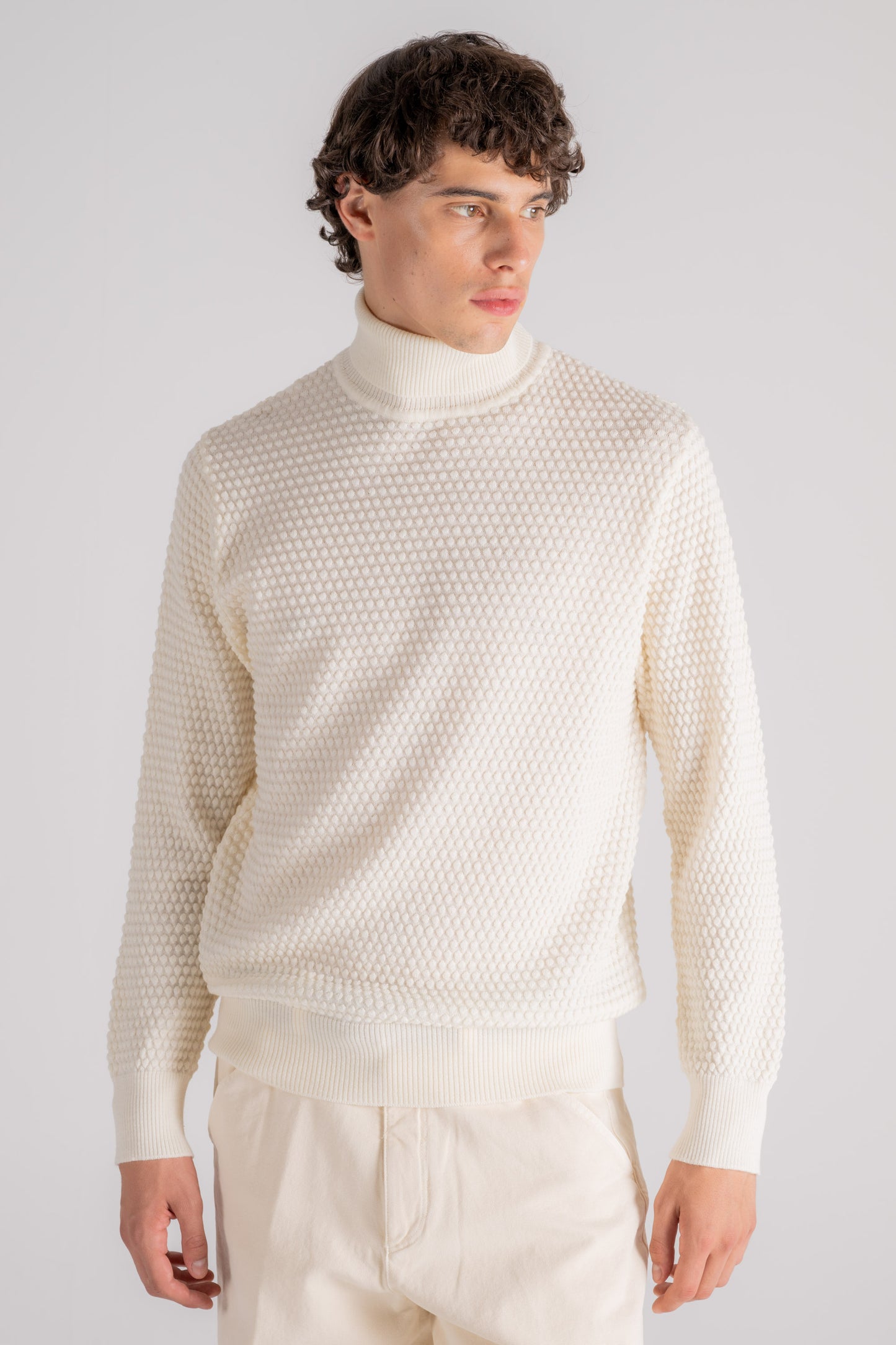  Grp Firenze Merino Wool Turtleneck Sweater Beige Beige Uomo - 2