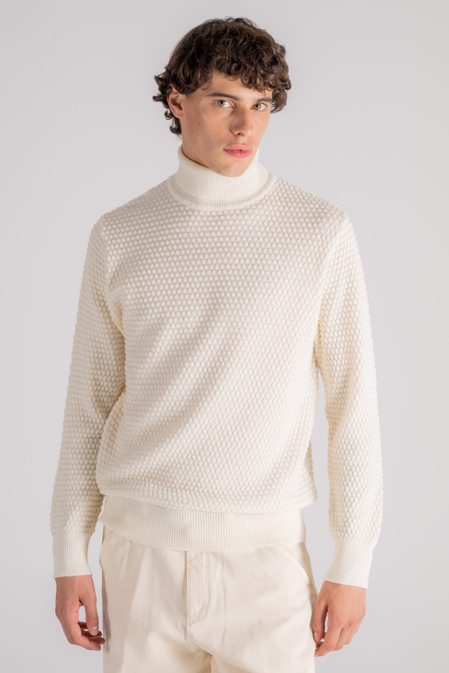  Grp Firenze Merino Wool Turtleneck Sweater Beige Beige Uomo - 3