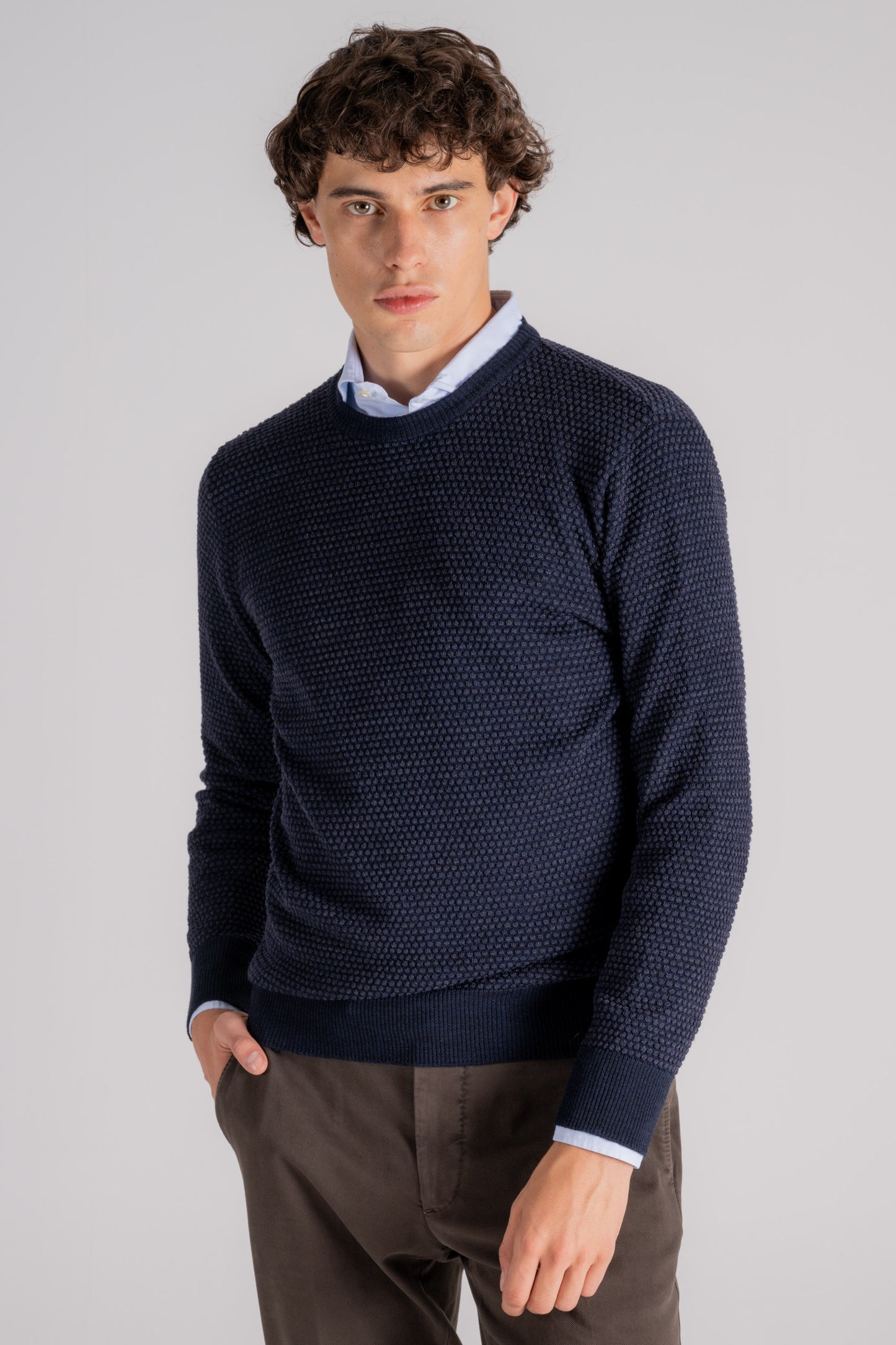  Grp Firenze Turtleneck Sweater 100% Wool Blue Blu Uomo - 2