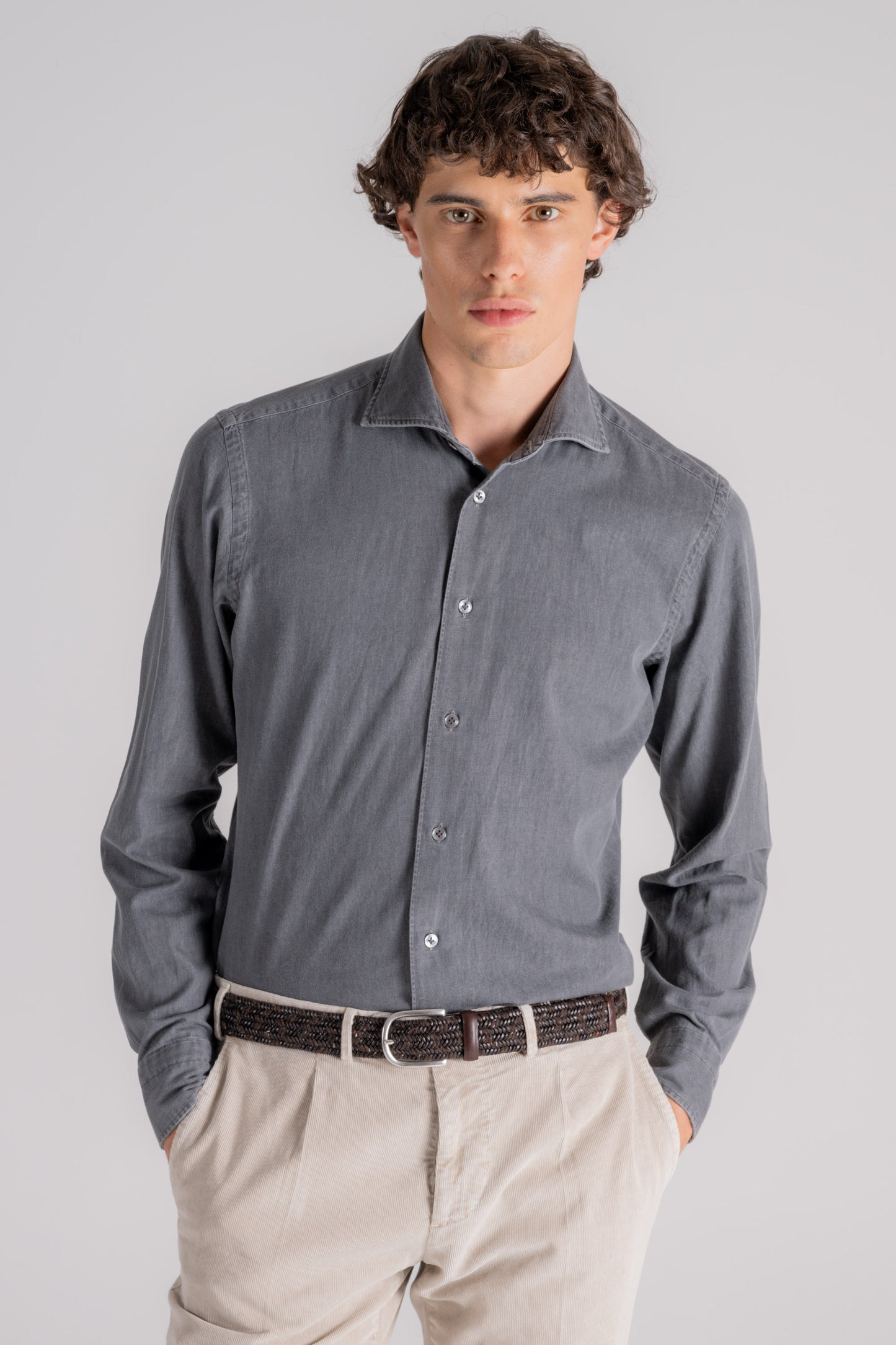  Borriello Shirt 100% Cotton Grey Grigio Uomo - 1