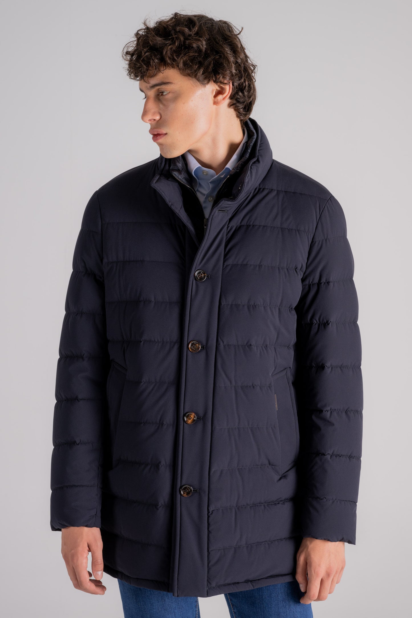  Moorer Quilted Goose Down Blue Jacket Blu Uomo - 2