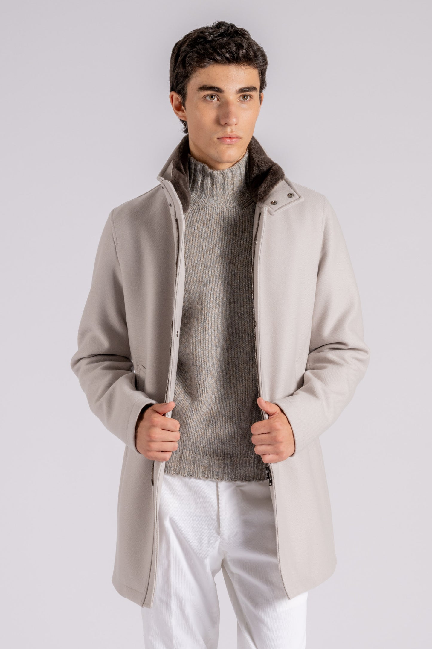  Herno Padded Carcoat With Faux Fur Collar Wool/polyamide White Bianco Uomo - 1