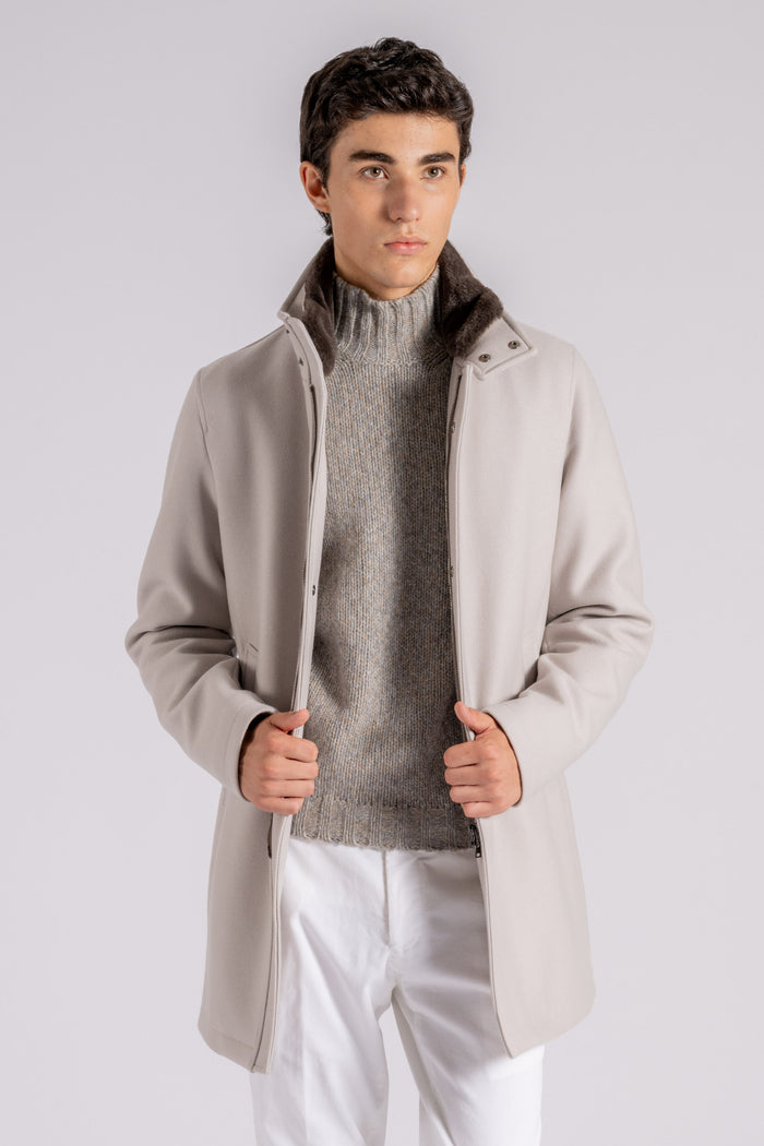 Herno Padded Carcoat with Faux Fur Collar Wool/Polyamide White