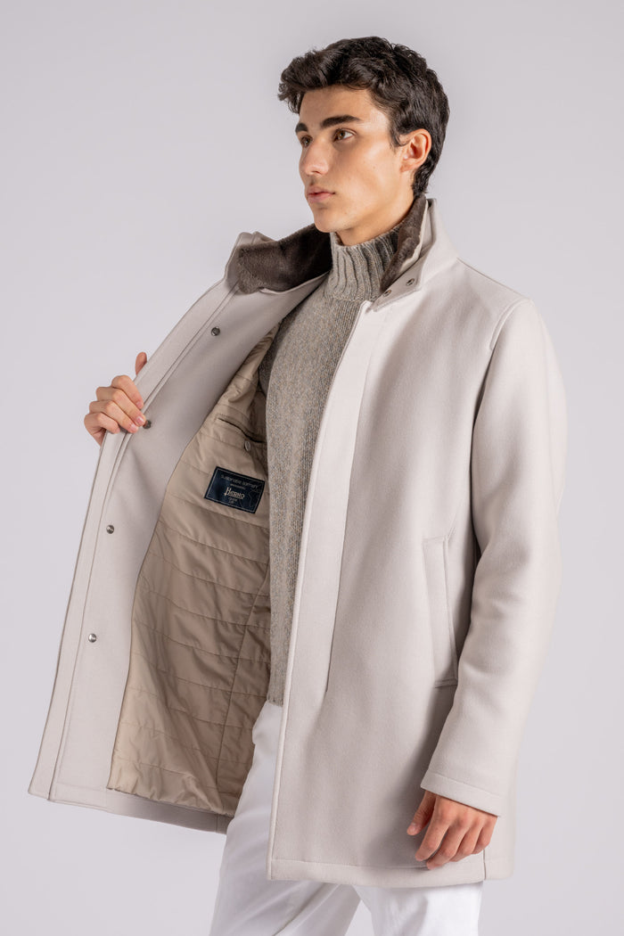  Herno Padded Carcoat With Faux Fur Collar Wool/polyamide White Bianco Uomo - 3