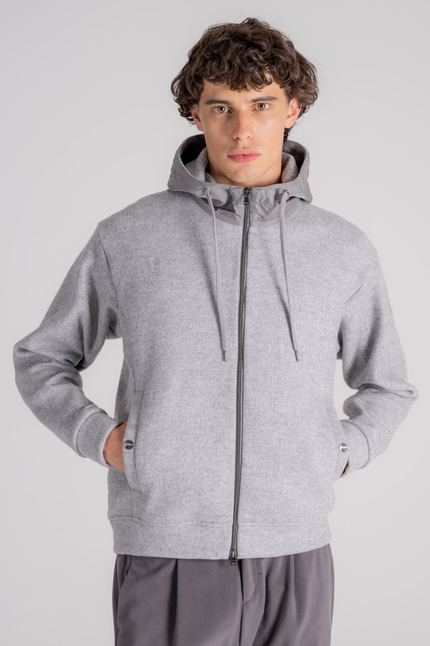  Herno Grey Nylon Hoodie Sweatshirt Grigio Uomo - 1