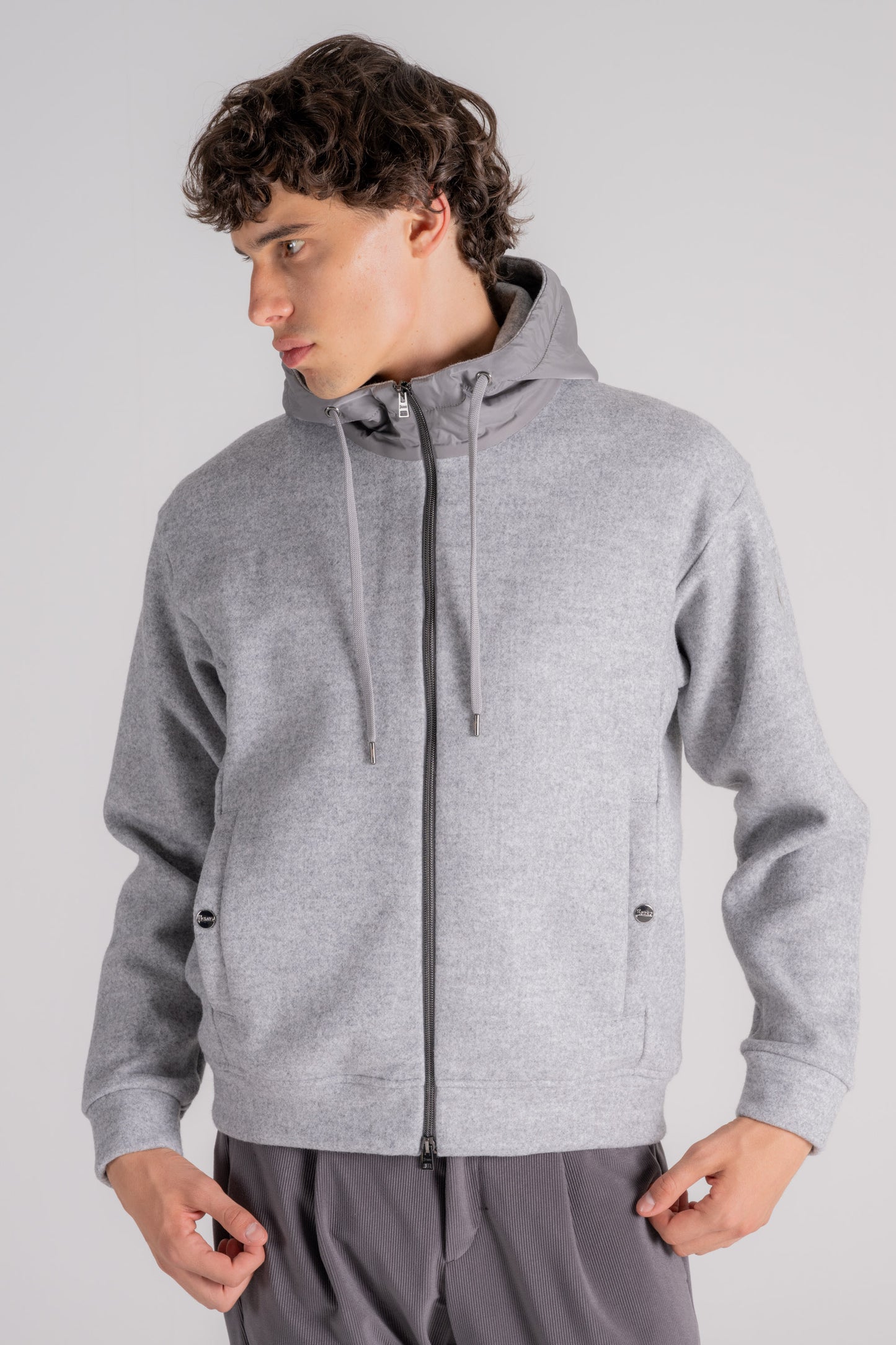  Herno Grey Nylon Hoodie Sweatshirt Grigio Uomo - 2